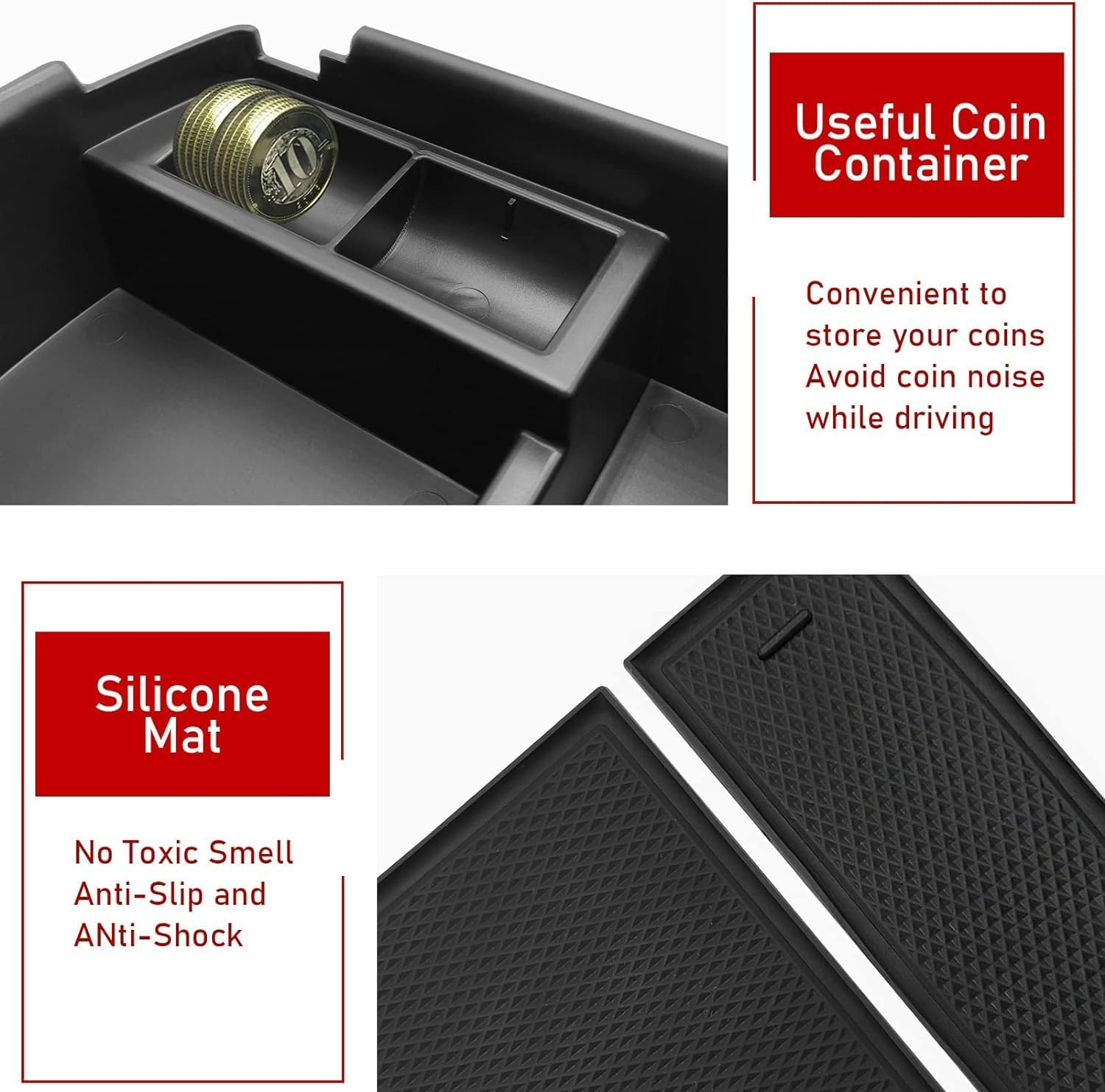 Center Console Organizer Tray Fit for 2020 2021 2022 2023 2024 Kia Seltos Insert Tray Armrest Box Secondary Storage Box Coin and Sunglasses Holder, ABS Materials image number 1