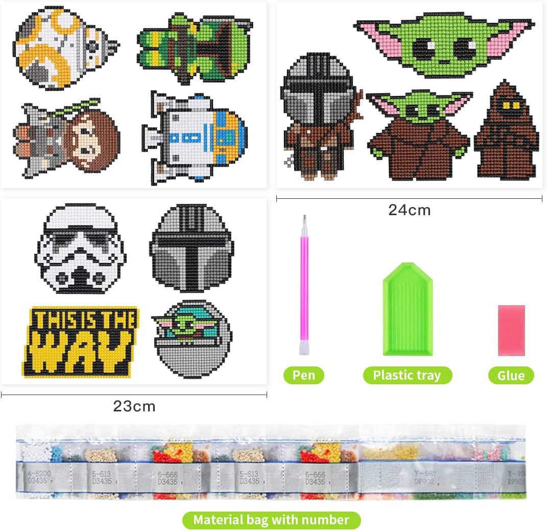 Tydeus Diamond Painting Children, 12 Piece Diamond Painting Set, Cartoon Theme Diamond Painting Kits, Crystal Diamond Painting, Grey Green Diamond Painting Set for Gift, Adults, Children image number 1