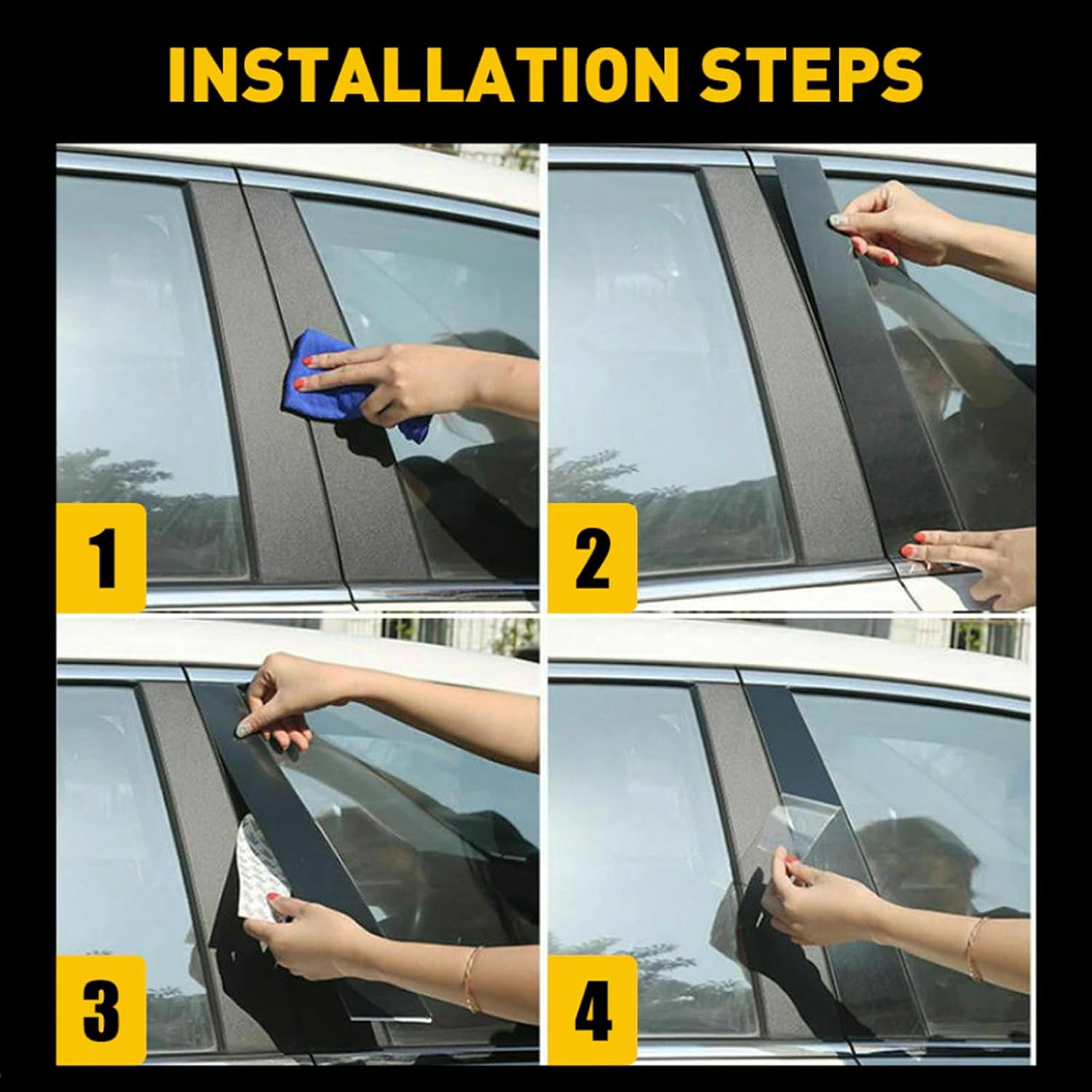 Pillar Posts Door Window Trim, Glossy Black PC Plastic Window Pillar Posts Cover Trim Replacement for Mitsubishi ASX 2011 to 2020, 6Pcs Door Trim Kit, Convenient Installation image number 1