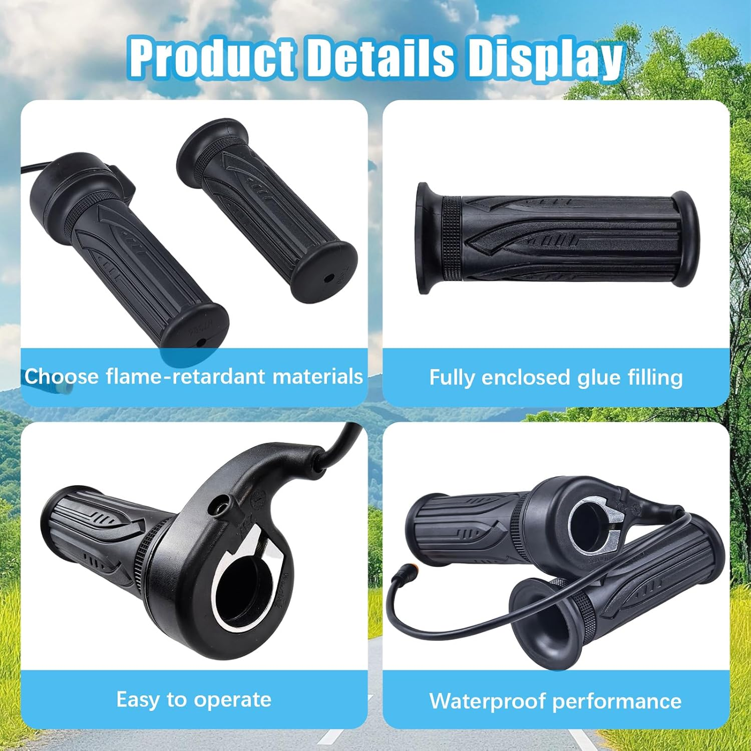 Electric Bicycle Throttle Handle, 20X Full Half Twist Ebike Throttle Grip Electric Bicycle Scooter Twist Handlebar with Waterproof Plug for Ebike image number 5