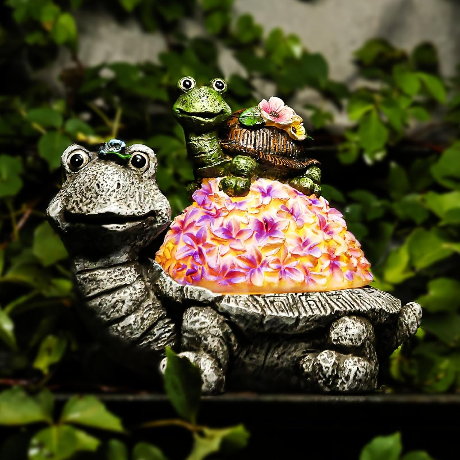 Solar Flower Turtles Statue for Outdoor, Waterproof outside Tortoise Figurines Decor with LED Lights, Suitable for Garden, Yard, Lawn, Porch, Patio, Balcony - Gifts for Grandma Mom Women image number 6