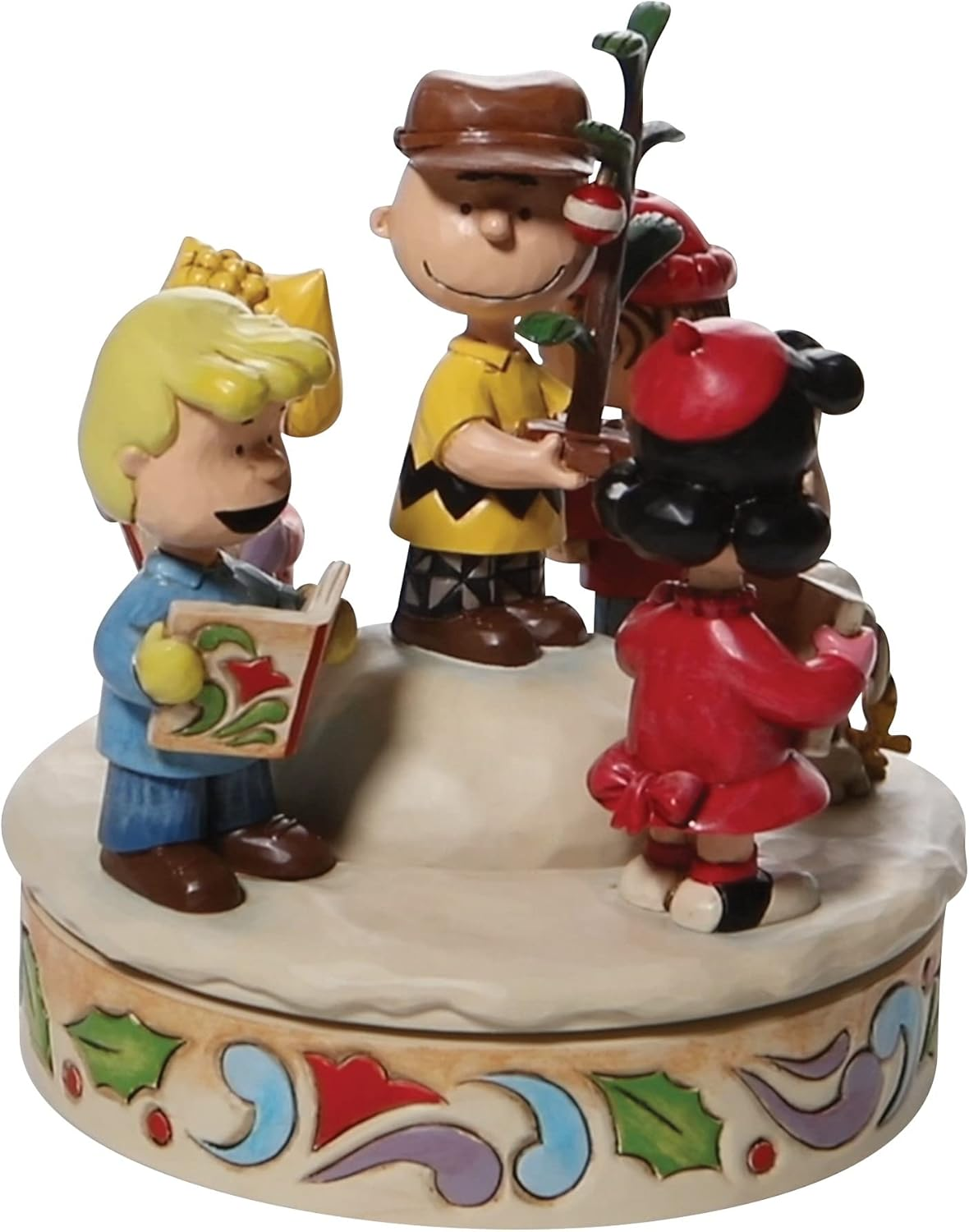 Enesco Peanuts by Jim Shore the Gang Caroling around the Christmas Tree Hand-Rotated Figurine, 6.5 Inch, Multicolor image number 1