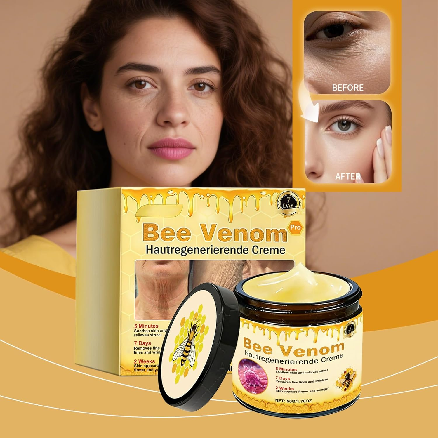 Bee Venom Skin Treatment Cream, Comprehensive Cream, Wrinkles and Fine Lines, Natural Moisturizer for All Skin Types, Gentle and Non-Irritating, Suitable for All Skin Types (1Pcs) image number 4