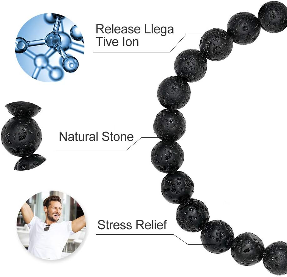 M MOOHAM Lava Rock Bracelet - 8Mm Stone Tiger Eye Bracelet Lava Rock Bracelet, Stress Relief Yoga Beads Adjustable Bracelet Anxiety Aromatherapy Essential Oil Diffuser Healing Bracelet for Men Women image number 2