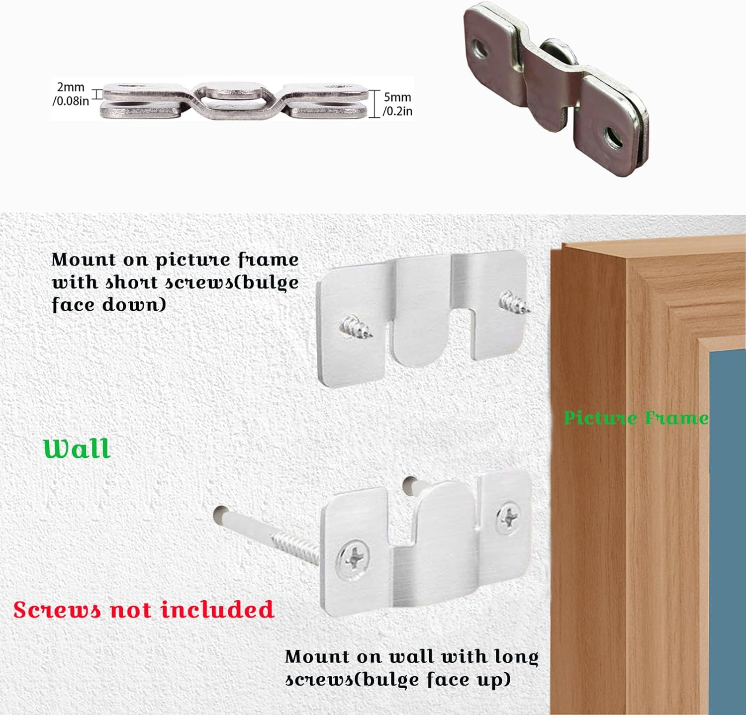 Ymaiss 50Packs Stainless Steel Flush Mount Bracket, Interlocking Photo Frame Hook 44X19Mm Heavy Duty Picture Hangers, Z Clip Bracket, Furniture Connector for Photo Mirrors Wall Mount Hardware image number 1