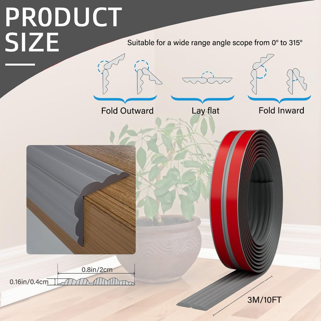 Flexible Self Adhesive Trim,Peel and Stick Trim,Wall Corner Protector,Corner Molding,Self Adhesive Corner Guards,For Wall Edge,Ceiling, Countertop,2Cm X3M.(Grey)