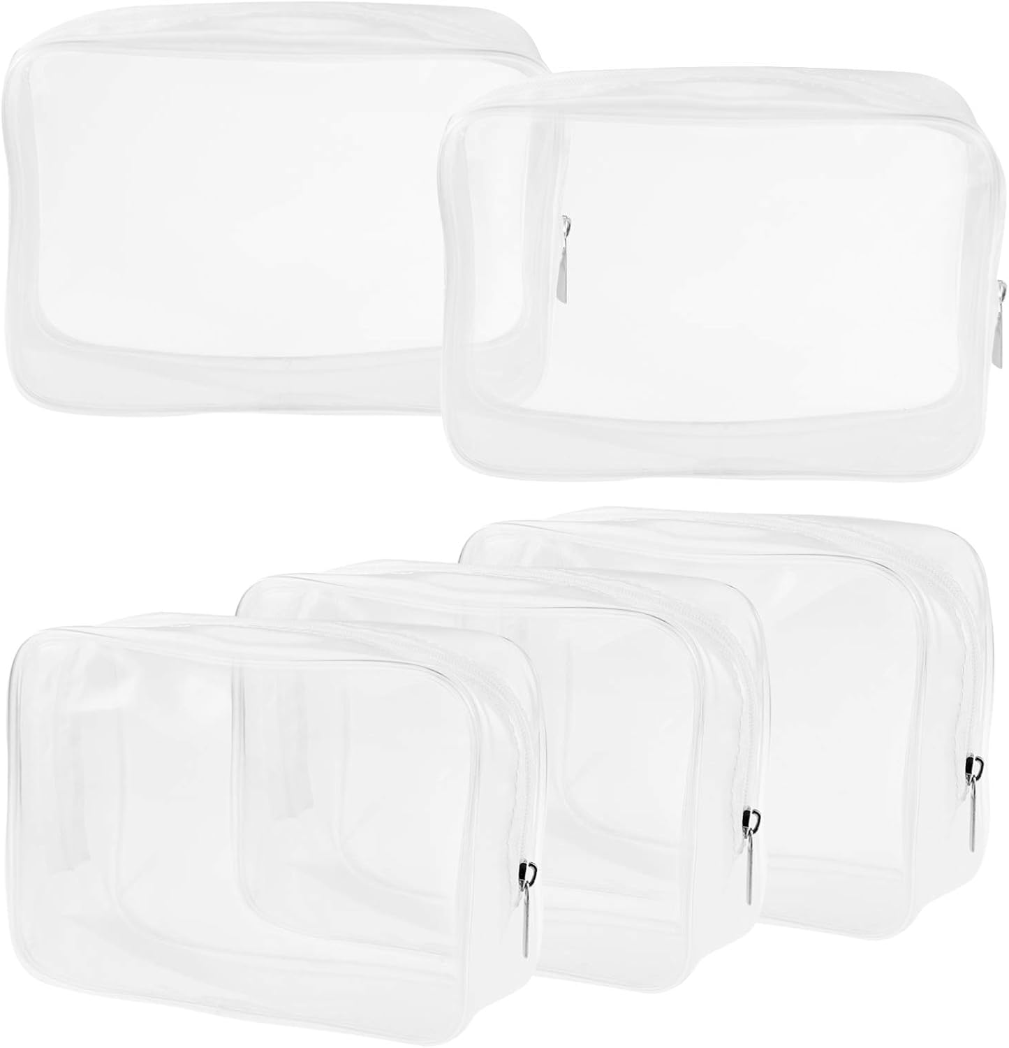 Wobe 5 Packs Clear Cosmetics Bag TSA Approved, PVC Zippered Toiletry Carry Pouch Portable Makeup Bag for Vacation Travel, Bathroom and Organizing Waterproof Makeup Vinyl Case, Transparent, Medium image number 6