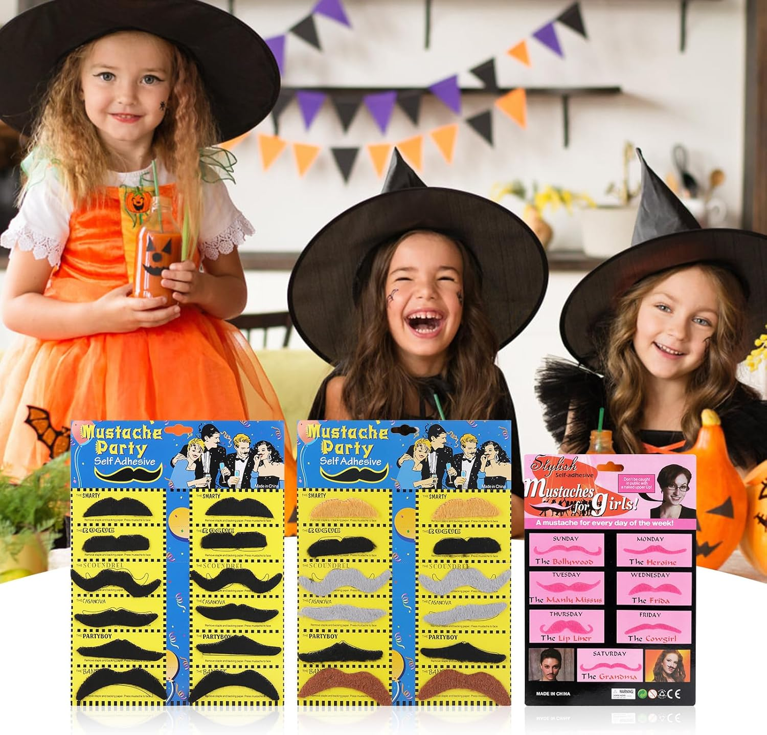 BTYMS 31 Pcs Fake Mustaches Self Adhesive Hairy Beard Costume Facial Hair for Christmas Party Supplies Decorations image number 5