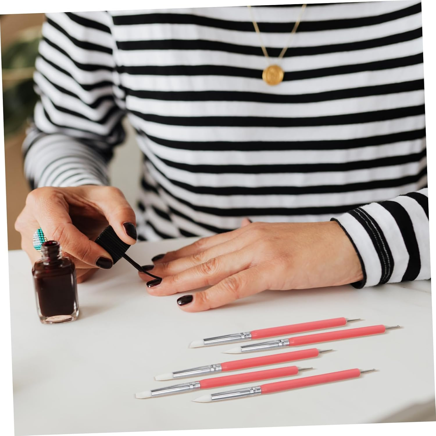 BIUDECO 5Pcs Diy Nail Art Pen Nail Art Tools Gel Pen Lining Brush Dotting Tool image number 4