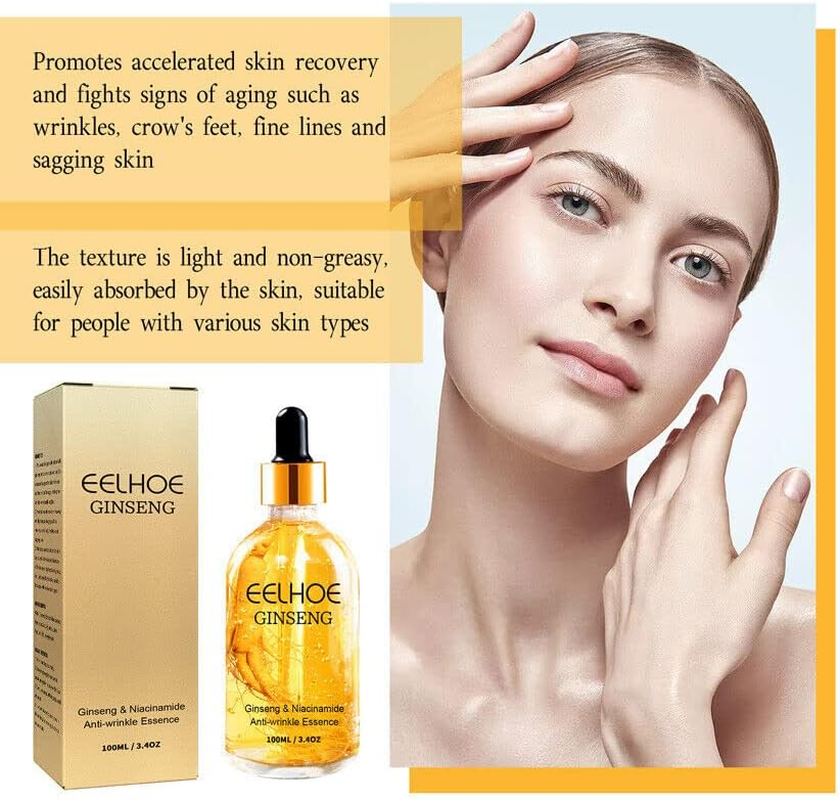 Ginseng Polypeptide Anti-Ageing Essence, Ginseng Gold Polypeptide Serum for Wrinkles and Sagging Skin, Hyaluronic Acid and Ginseng Extract - 100Ml - 2Pcs image number 2