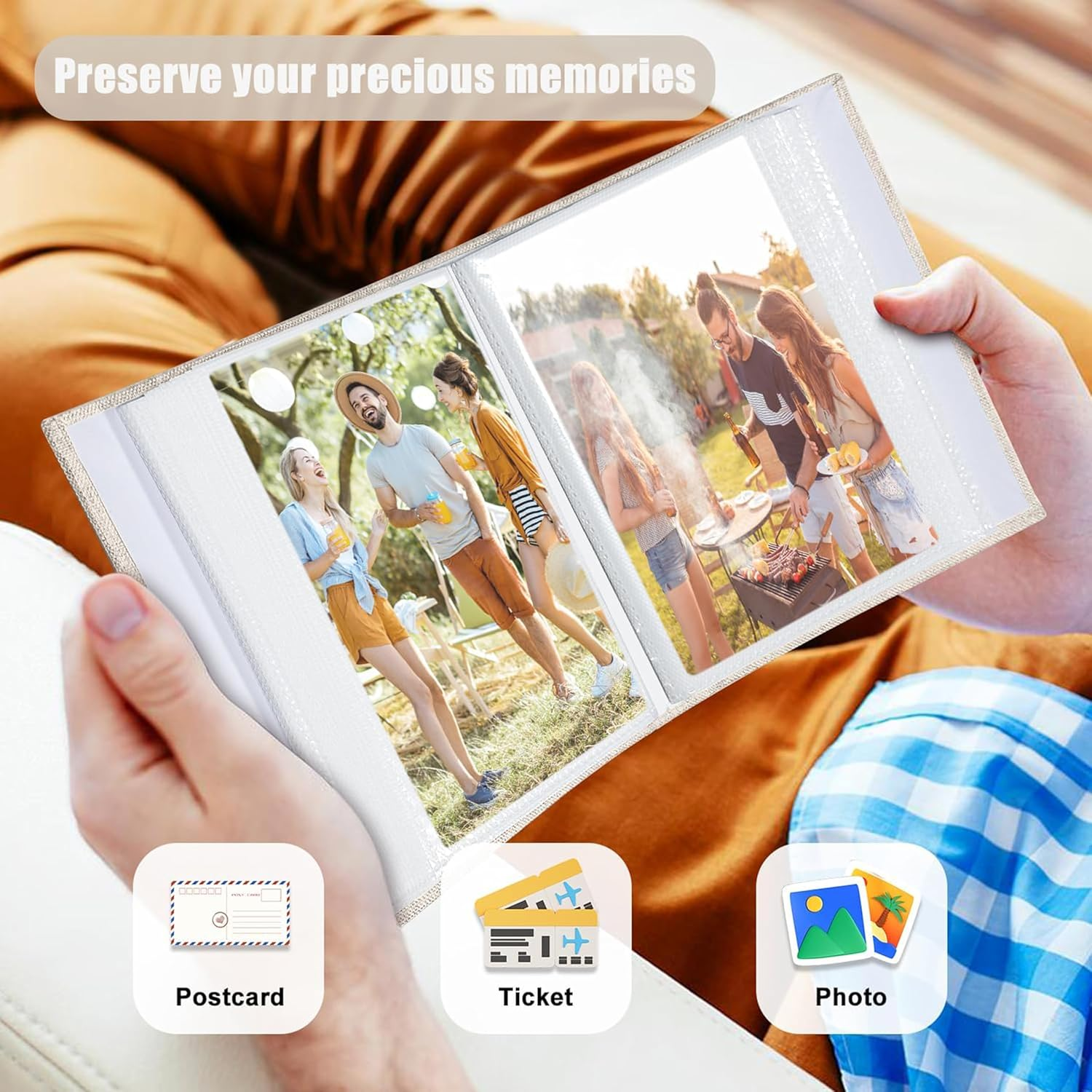 Linen Cover Mini Photo Album, Black, PVC/PU Material, 6.4X4.9 Inch, Holds 100 Pictures on 50 Pages, Perfect for Anniversaries, Baby Milestones, Vacation Memories (Grey) - Grey image number 4