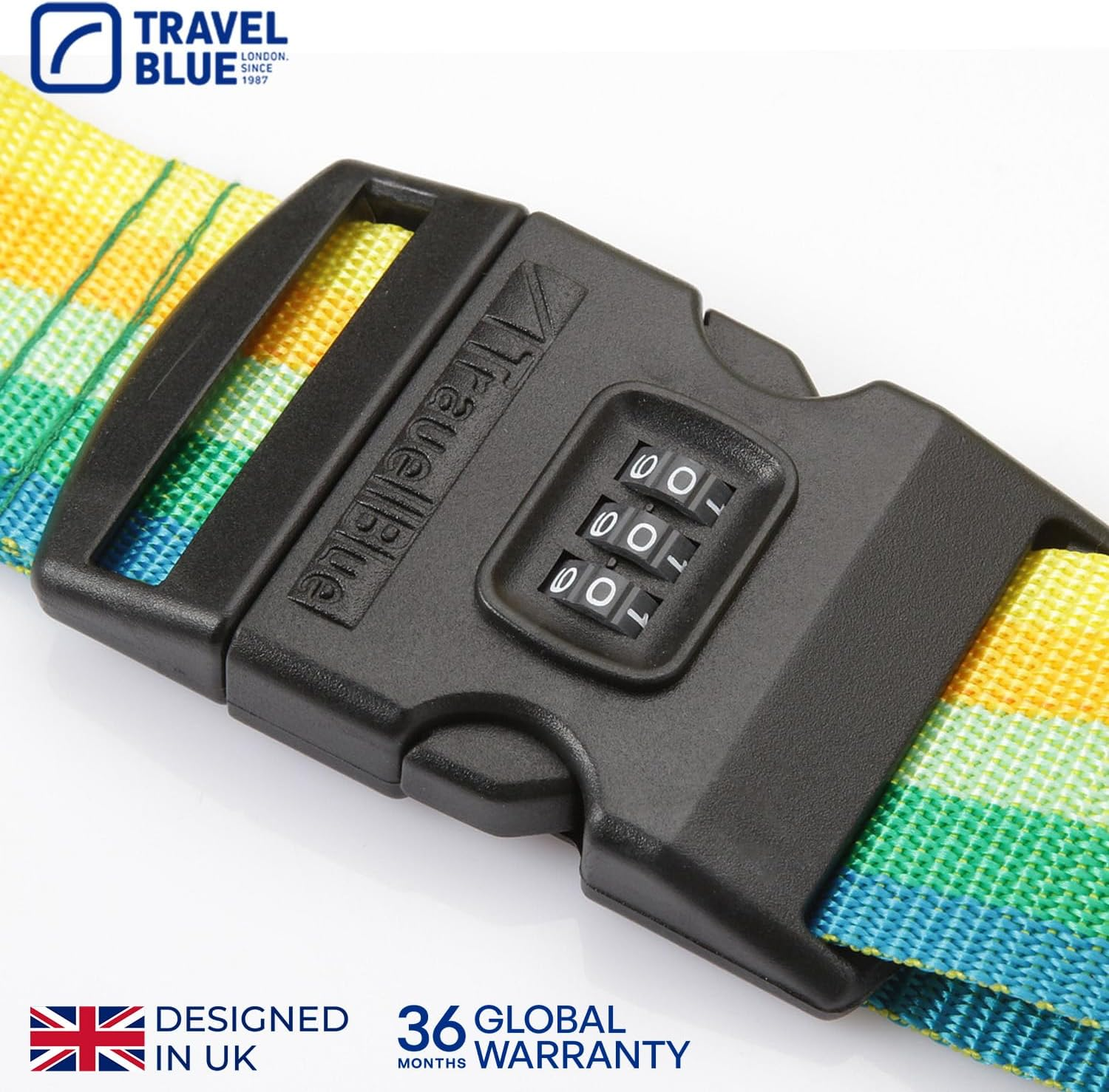 Travel Blue Luggage Straps - 3 Dial Combination Suitcase Straps, Multicolour, 200Cm Length, Secure Your Belongings with High-Impact Buckle and Integrated Address Label, Fits All Luggage Sizes image number 6