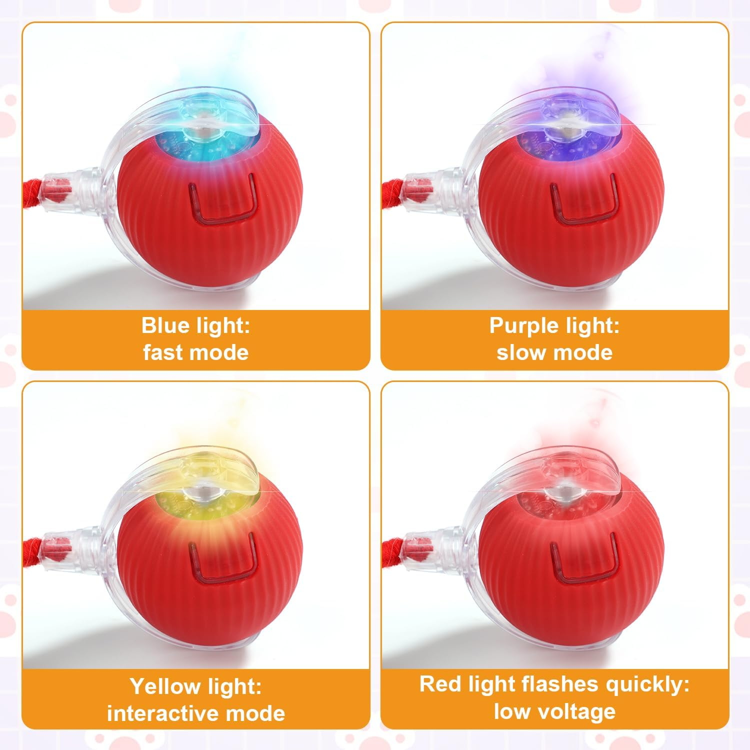 Chew Ball for Dogs, Interactive Cat Ball Toy, Automatic Rolling Ball for Dogs, Intelligent Ball with Charging Cable for Dogs, Cats, Entertainment and Exercise image number 5