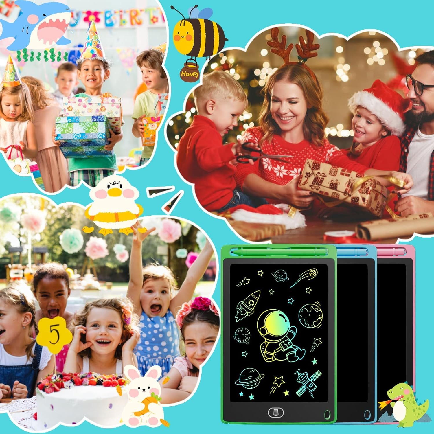 3-Pack LCD Writing Tablet for Kids 8.5 Inch, Colorful Doodle Board Drawing Pad Set, Erasable Electronic Educational Toys for Girls Boys Ages 3-8, Travel-Friendly with Lock Function & Stylus Pens image number 3