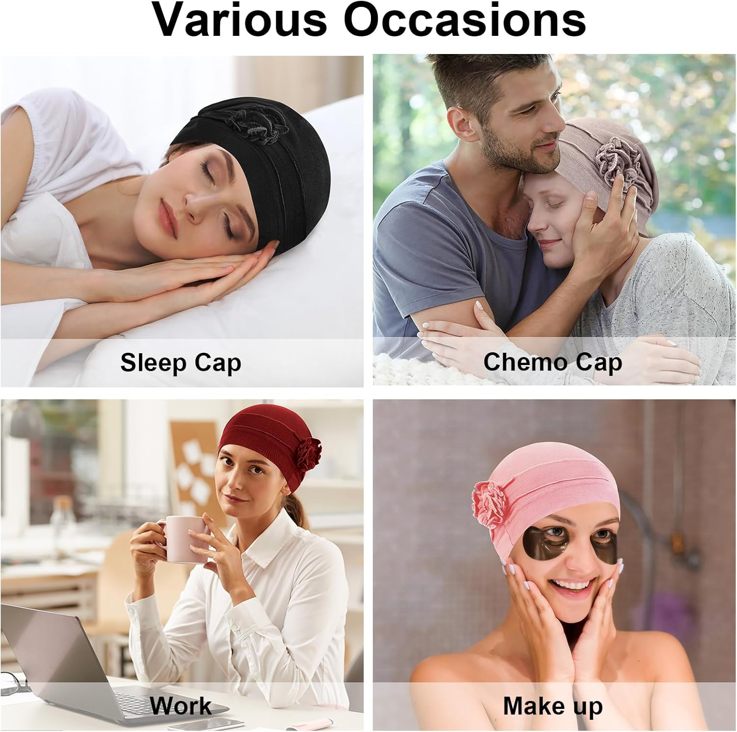 XEPST Pack of 4 Women'S Chemo Hats Bandana Turban Women'S Chemo Turban Headwear Beanie Hat Cap for Women Cancer Patients Hair Loss image number 3