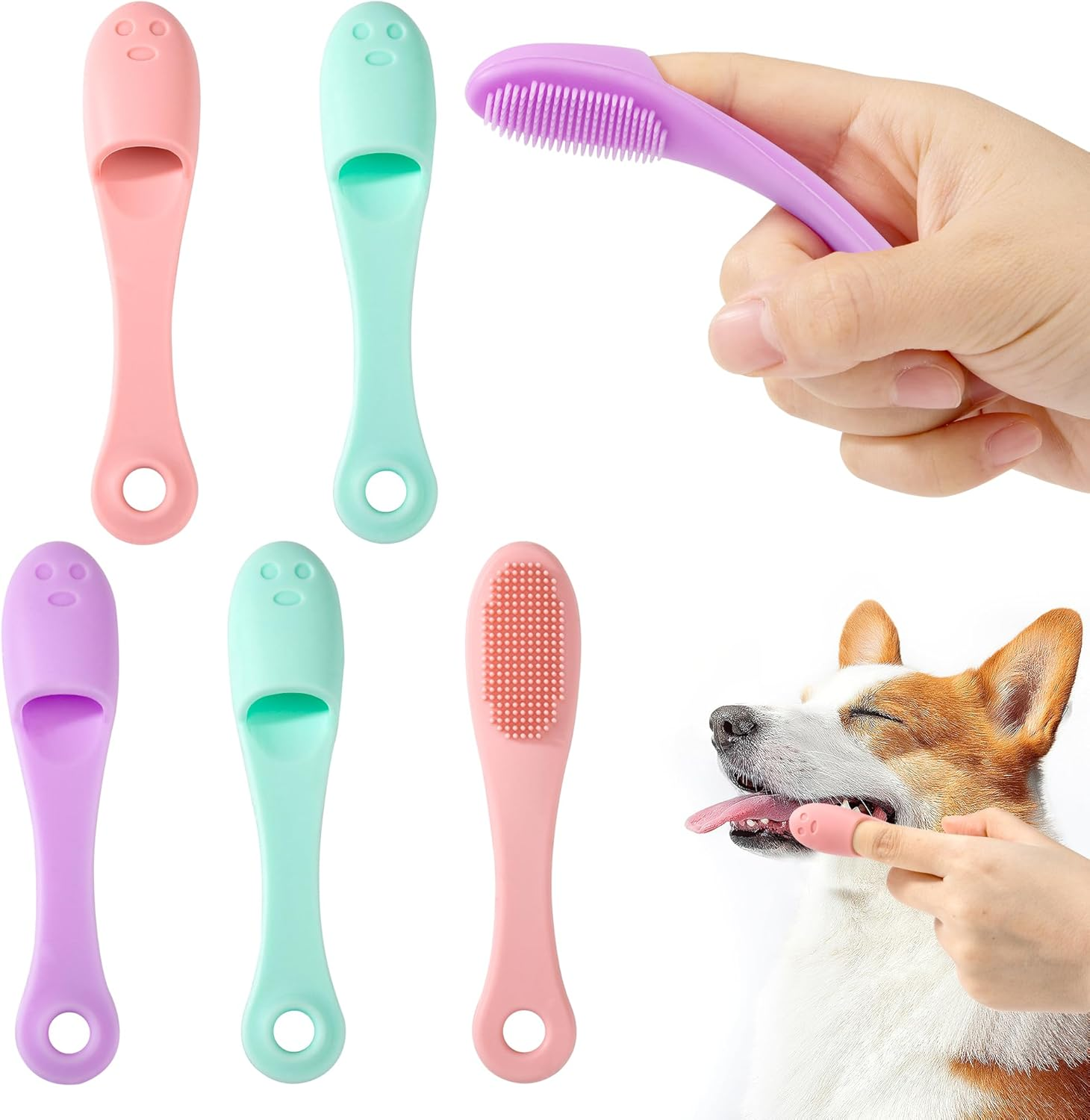 Silicone Toothbrush for Pets, Pack of 6, Dog Toothbrush, Reusable Pet Finger Toothbrush, Long Handle, Cat Dog Toothbrush for Small Dogs, Cats, Dental Care, 10 X 2.5 Cm image number 1