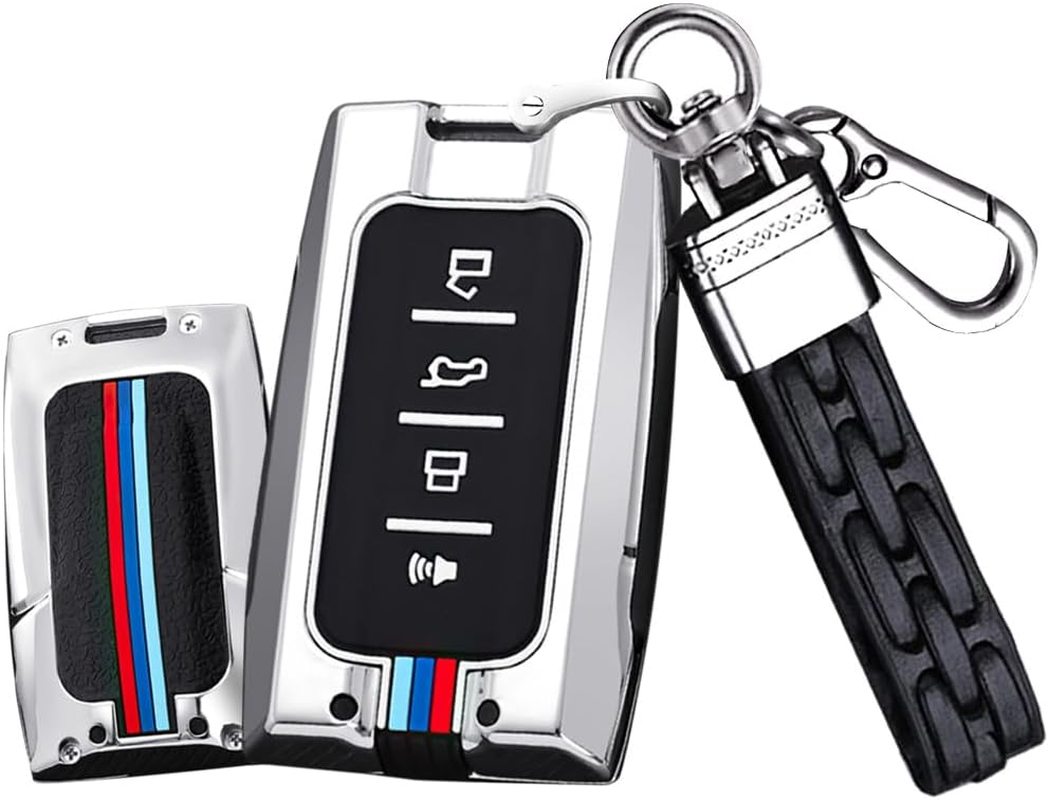 Zinc Alloy Key Fob Cover with Keychain Fit for Tank 300 500 Tank300 Tank500 4 Button Car Key Case Key Cover Silver image number 2