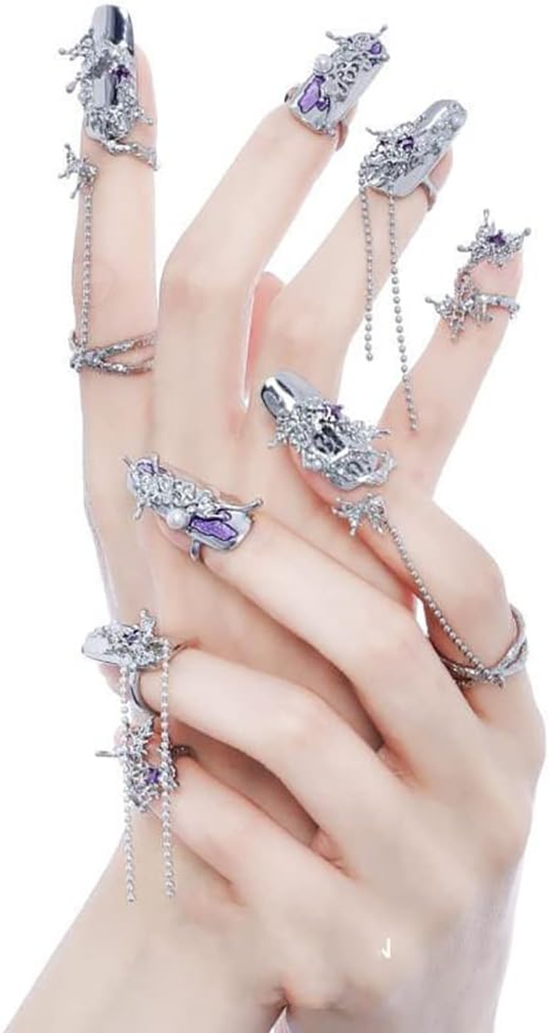 5Pcs Women Finger Tip Nail Rings, Adjustable Opening Nail Art Charms Accessories, Jewelry Fingernail Finger Tip Claw Nail, Fingernail Tip Fingernail Rings Set (Purple) image number 4