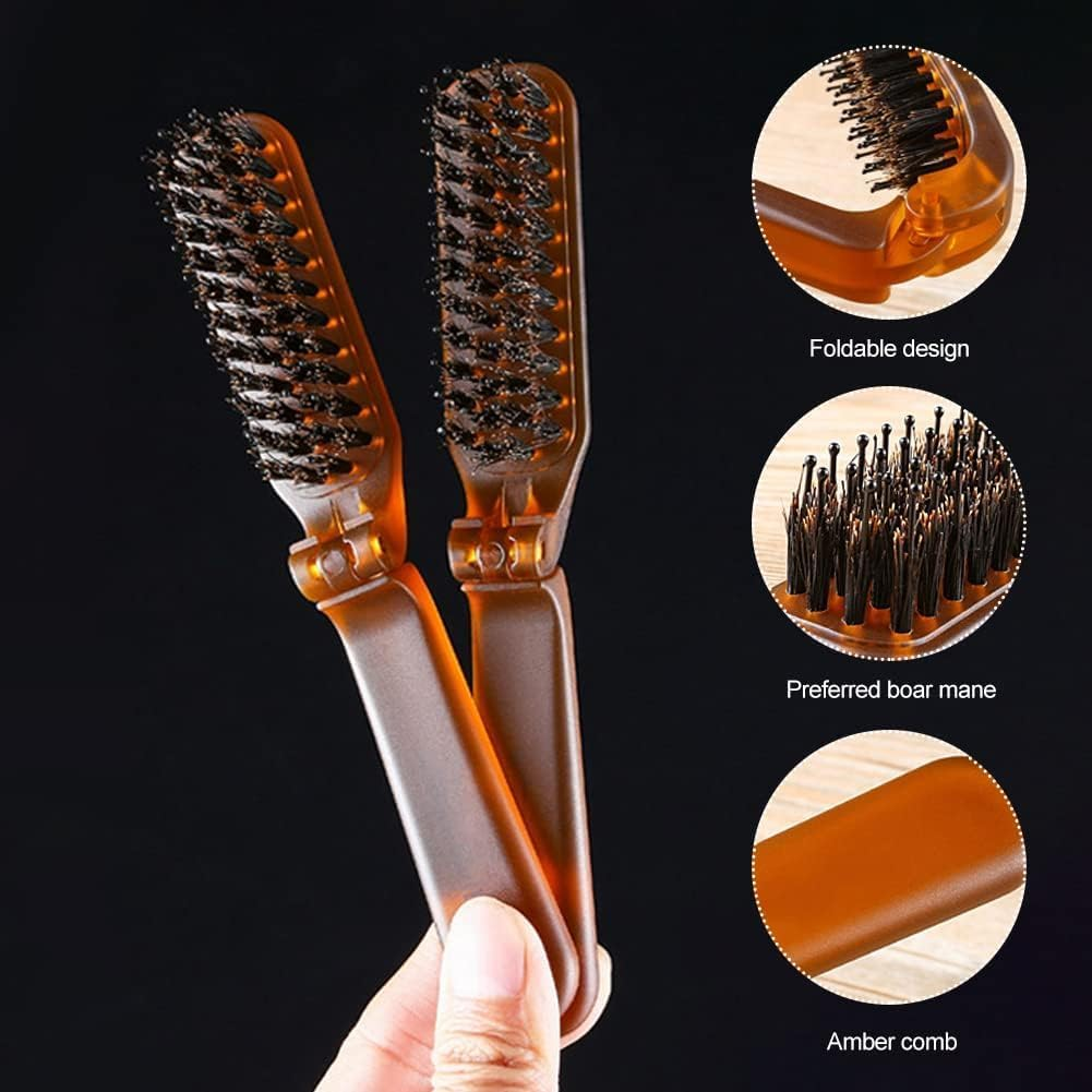 Folding Travel Hair Brush with Boar Bristles, Compact Pocket Size for All Genders and Ages, Suitable for Various Hair Types (Thin, Thick, Curly, Straight, Wet, Dry), Portable Amber Comb (Amber) image number 1