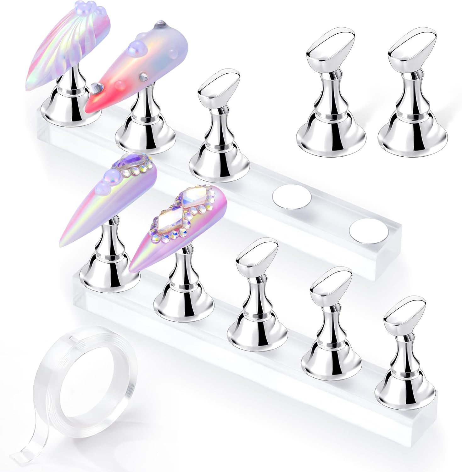 Makartt Nail Stand for Nails Art Display Practice Nail Holder for Painting Nails Stand for False Nail Press on Designs Magnetic Fake Nail Holder with 1M Double-Sided Tape for Home DIY Salon Supplies