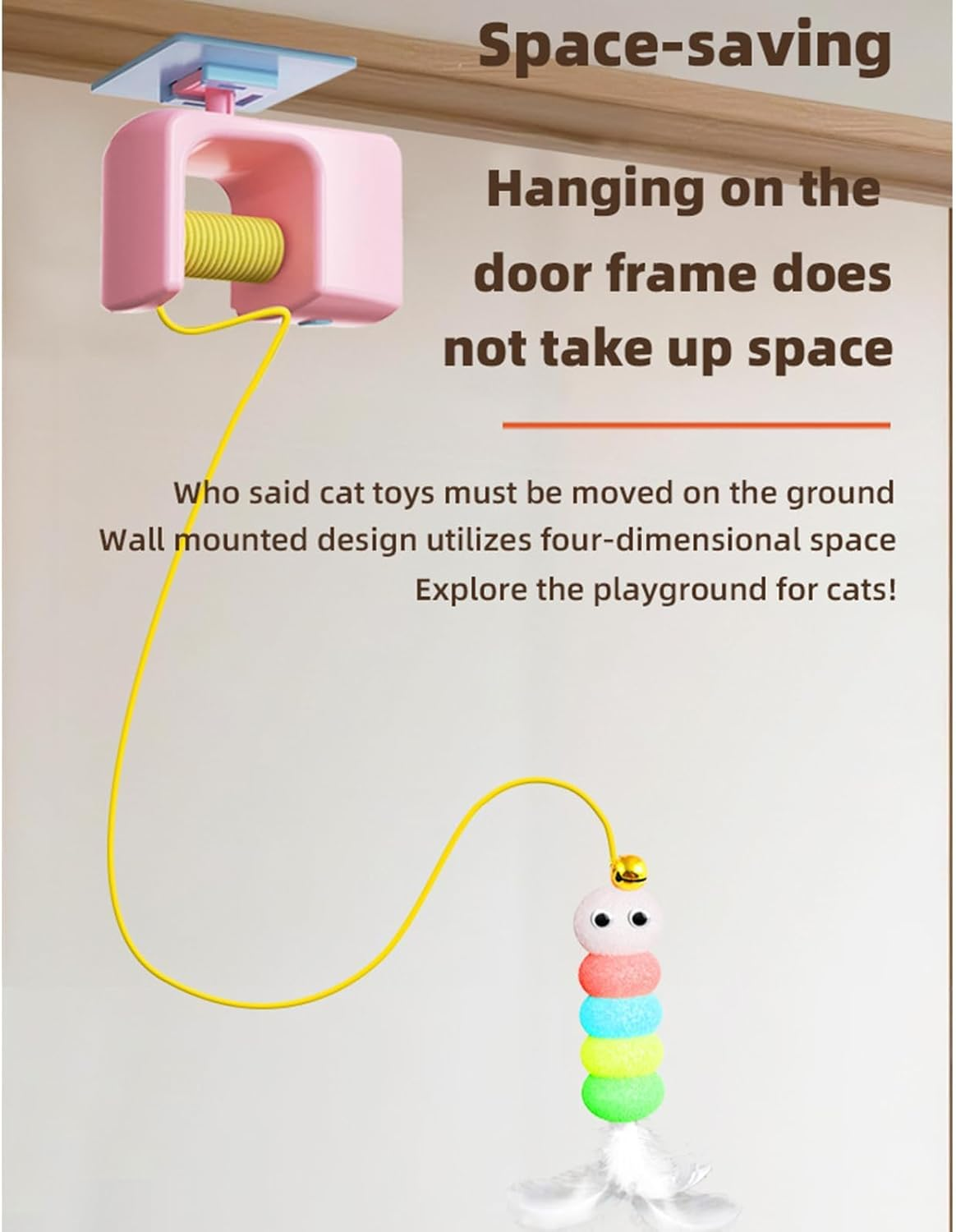 Pet Stress Relief Toys for Cats, Rechargeable Interactive Hanging Door Cat Toy, Automatic Electric Flying Bird Cat Toy for Hunting Exercising Eliminating Boredom, for All Breeds (Pink) image number 6
