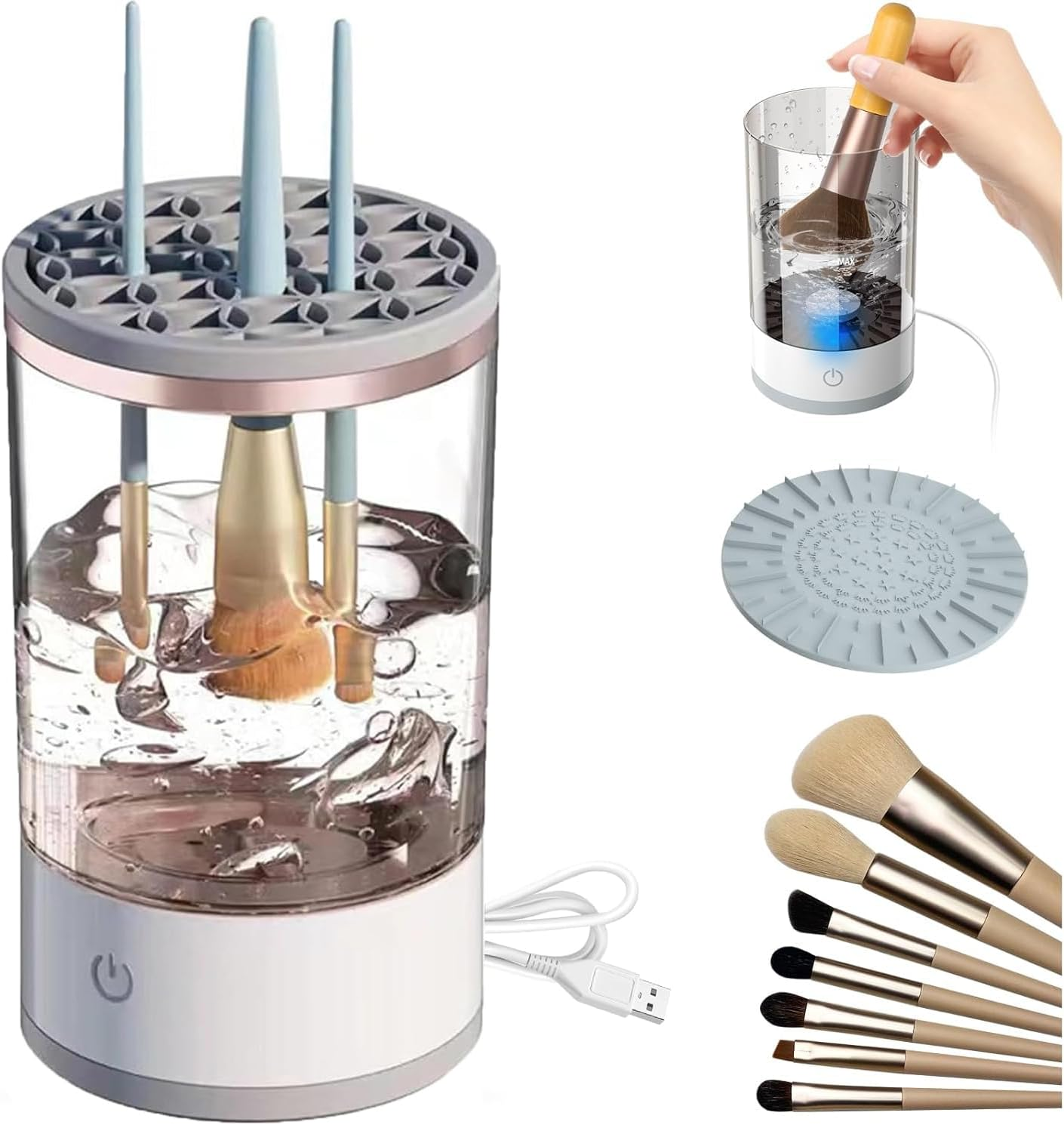 Makeup Brush Cleaner, Electric Cosmetic Brush Cleaner Machine, Automatic Rotating Deep Cleaning, for Different Size Makeup Brushes image number 2