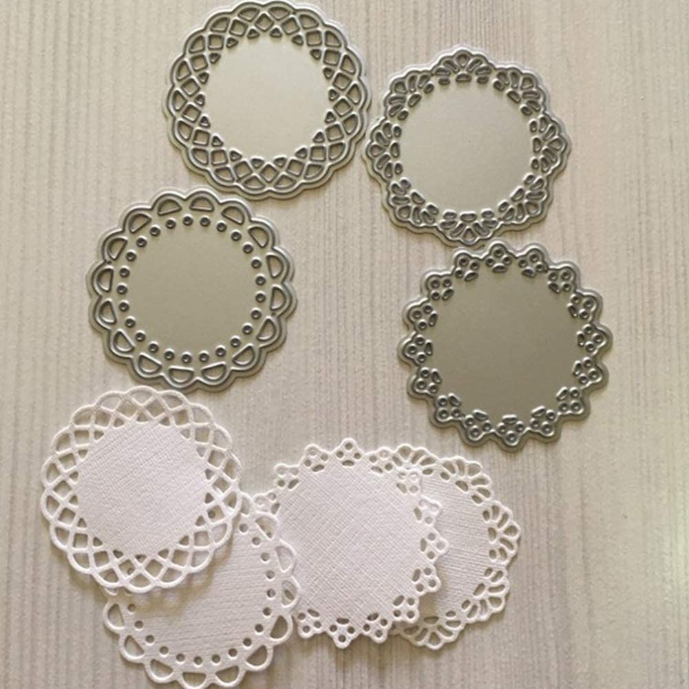 Metal Die Cuts Set Include 4 Different Patterns round Lace Flower Border Cutting Dies Cut Stencils for Scrapbooking Photo Album Decorative Embossing Paper Dies for Card Making Template (Silver) image number 4