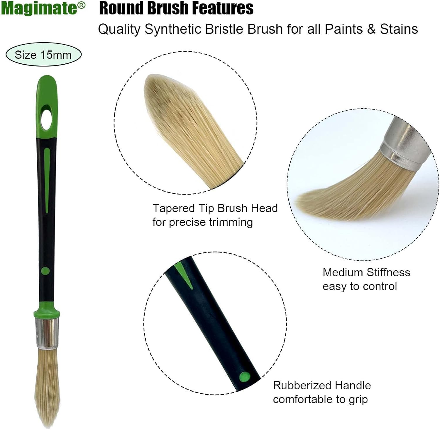 Magimate Small Paint Brush for Touch Ups, Trim Stain Brush for Sash, Baseboards, House Wall Corners and Art Application, One Singe Size 0.6-Inch (15Mm) image number 2