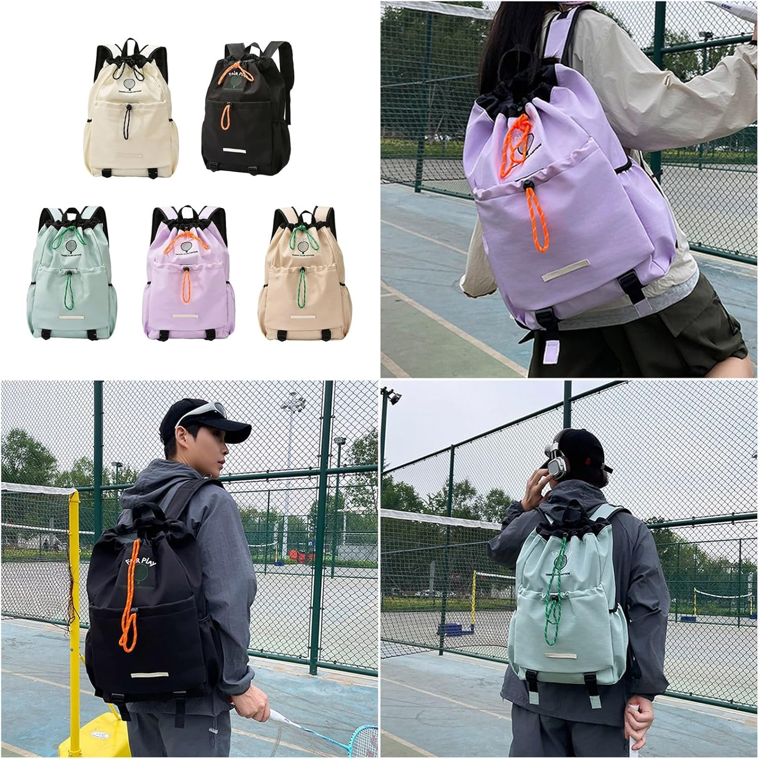 Drawstring Backpack with Yogas Mat Strap Swimming String Sackpack for Sport Gym Beach Travel Laptop Backpacks Tennis Bag Sports Gym Swim String Bag image number 3