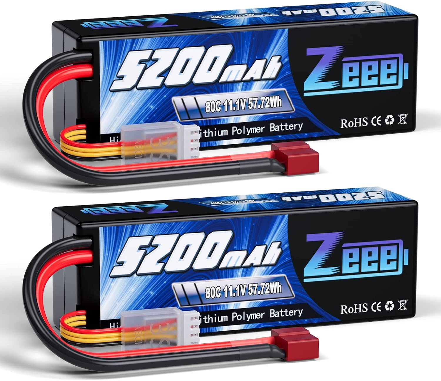 Zeee 3S Lipo Battery 5200Mah 11.1V 80C RC Battery Hard Case with Deans Plug for RC Car Boat Truck Helicopter Airplane Racing Models(2 Packs) image number 2