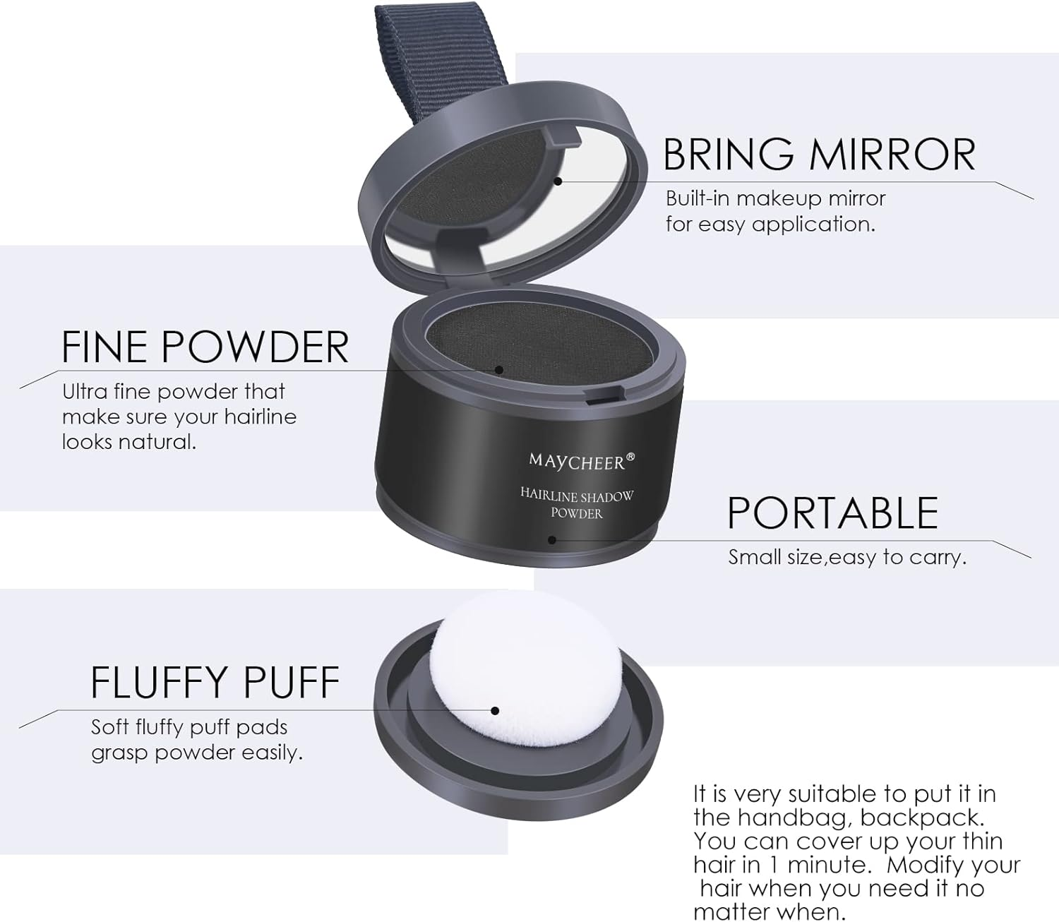 FREEORR 2Pcs Root Touch up Hair Powder, Hairline Shadow Powder for Thinning Hair and Gray Coverage #05 Black - 1 Pack Of Dark Maroon image number 5