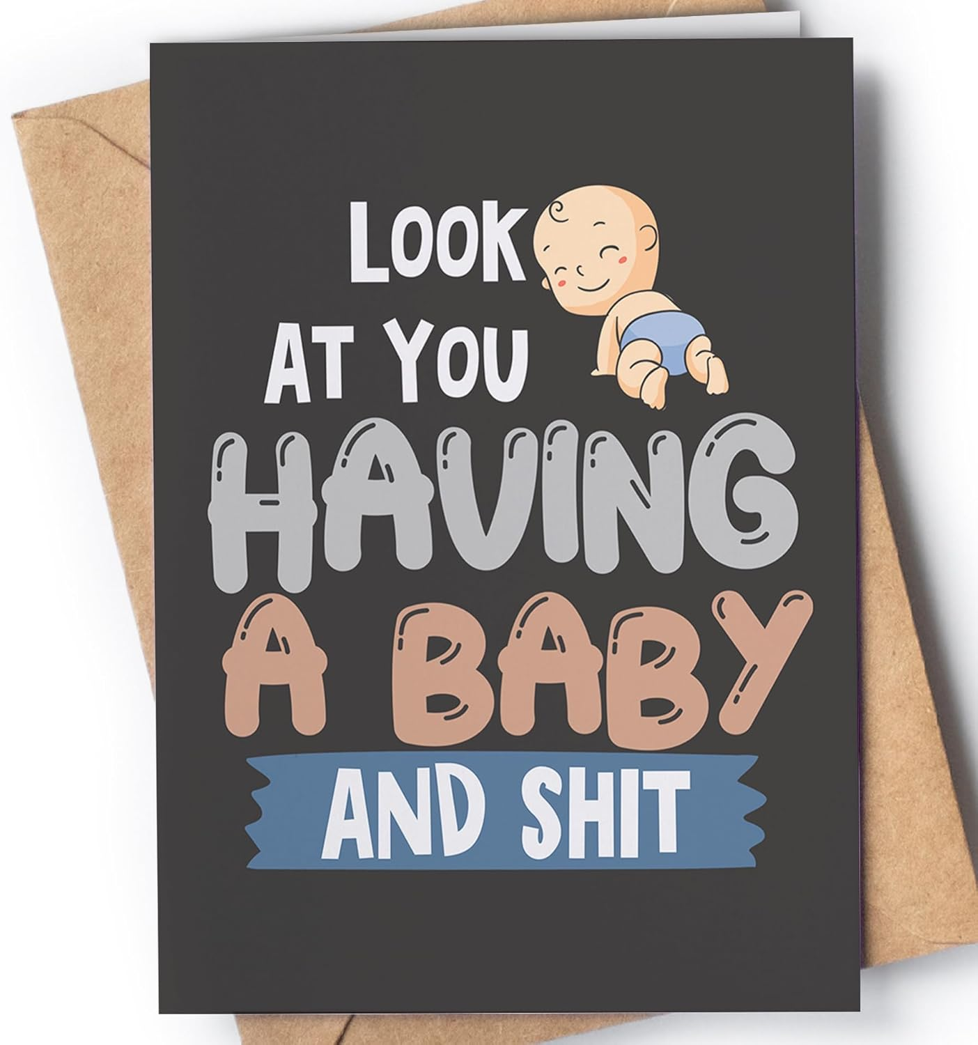 Funny New Baby Card with Envelope | Silly Card for Parents to Be | Congratulatory Card for Pregnancy Reveal for Mom, Dad... | Baby Shower Congratulations Present - NUM 11 image number 2