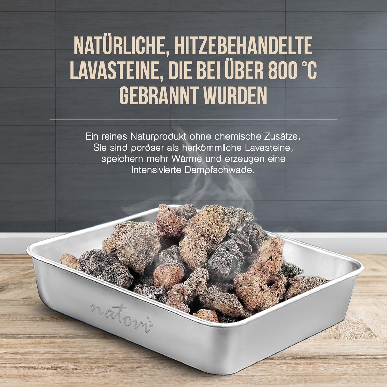 Natovi - Premium Steam Bowl with Natural Lava Stones - Bread Baking Accessories with Burnt Lava Stones for Intense Steam - Lava Stones Oven image number 2