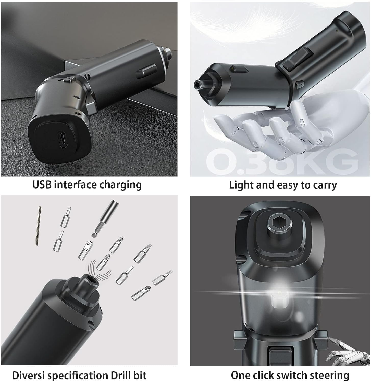 Annuoyi Electric Screwdriver Set, Electric Screwdrivers Rechargeable Drill Driver Set, 47 in 1 Rotatable Cordless Screwdriver with Led Light for Home/Office/Workplace(47Pcs,Black)