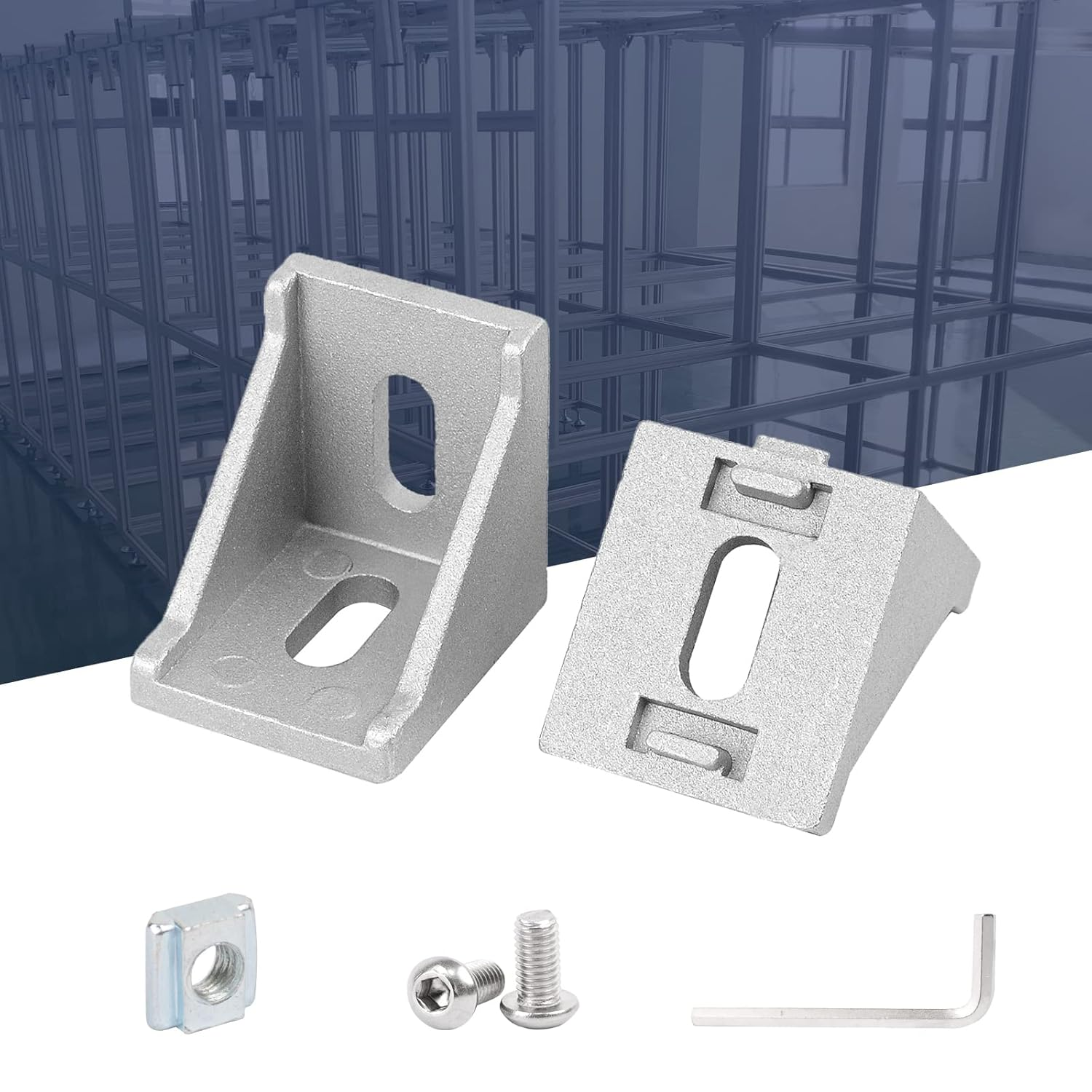 4040 Aluminum Profile Connector Set,20Pcs 4040 Corner Bracket + 40Pcs 40 Series M8 T Nuts + 40Pcs M8X16Mm Hex Socket Cap with Wrench (Silver) image number 1