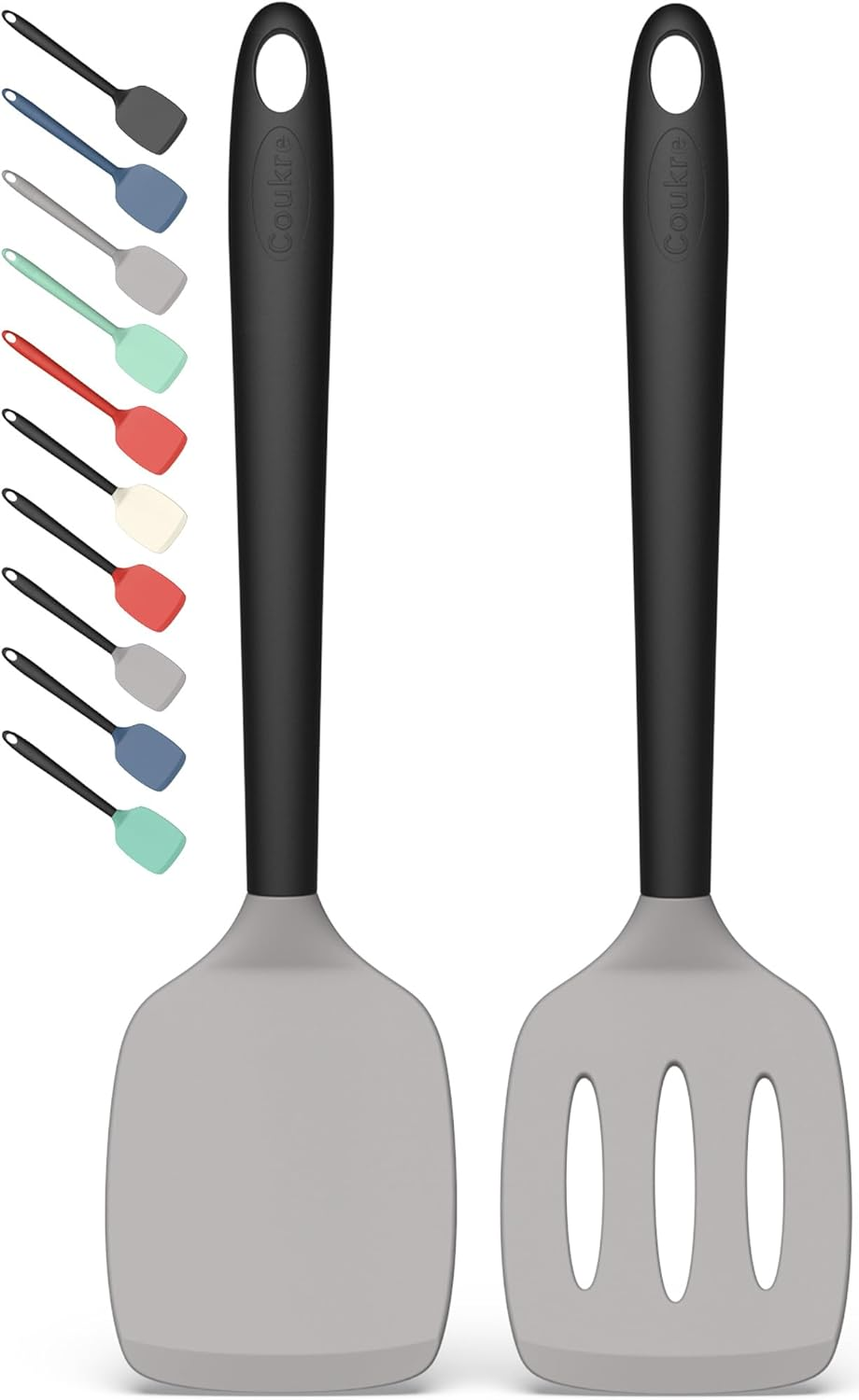Coukre 2 Pack Silicone Spatula Set, High Heat Resistant, BPA Free Kitchen Spatula, Solid & Slotted Turner for Non-Stick Pans, Saut&eacute;ing, and Flipping (2, Beige) image number 3