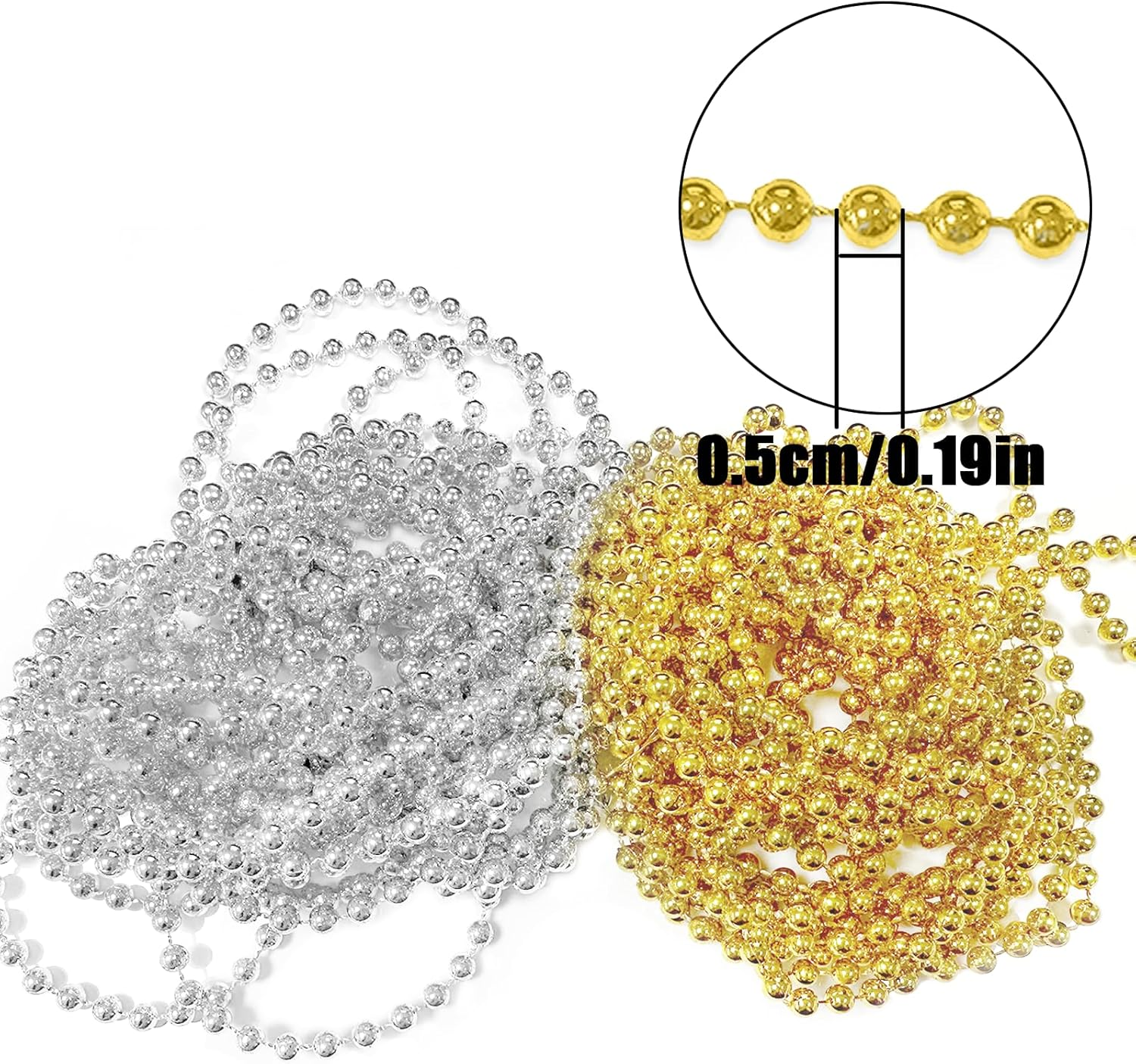 NILLOS Christmas Bead Chains, 10 M Golden & Silver Ball Chains for Jewelry Making, Christmas Decoration image number 5