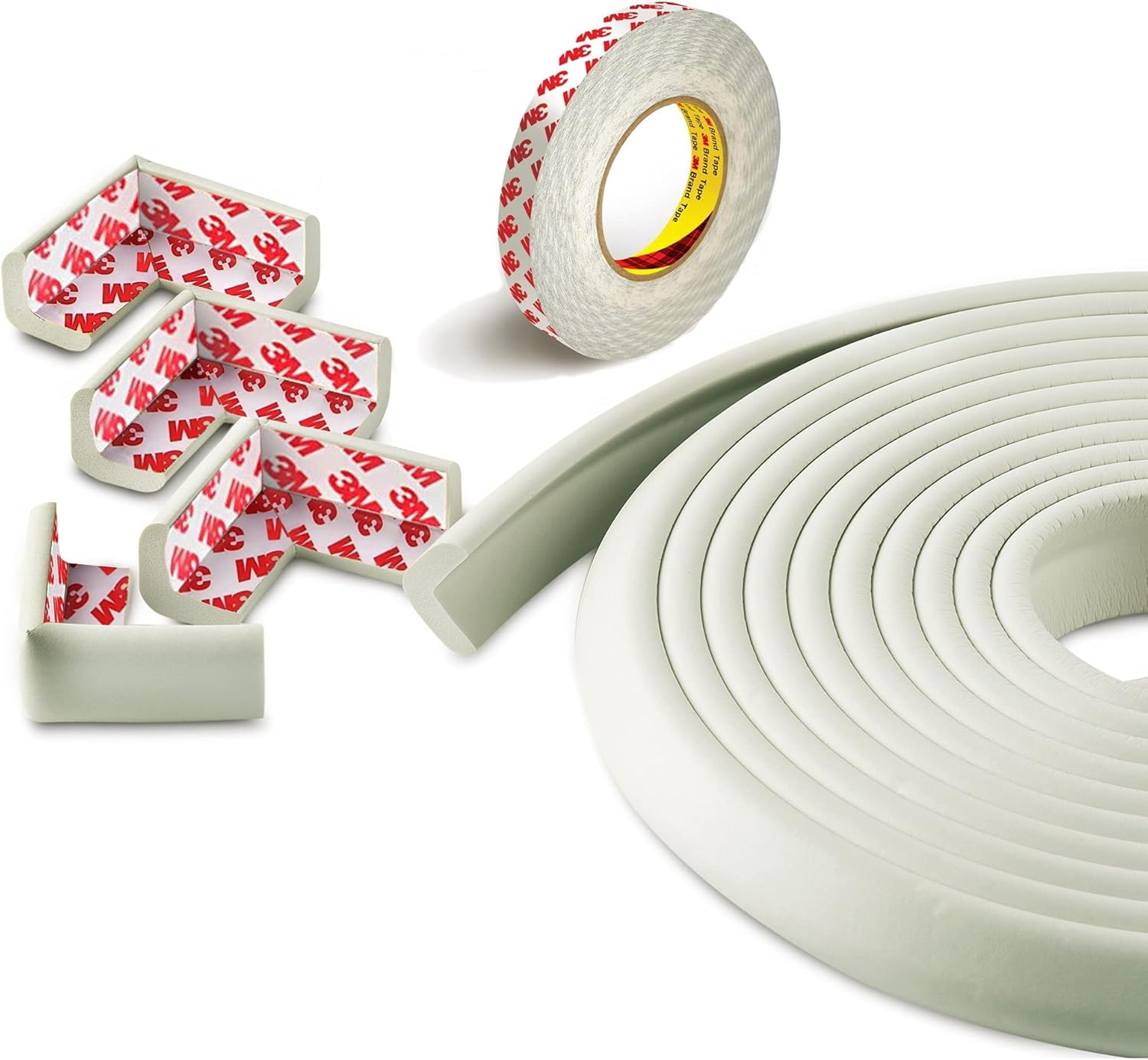 Furniture Edge and Corner Guards 4M（2Pcs） Protective Foam Cushion 1.2Cm Thick ，Bumper 8 Adhesive Childsafe Corners Baby Child Proofing Set Nontoxic and Safe for Table, Fireplace, Countertop (Beige)