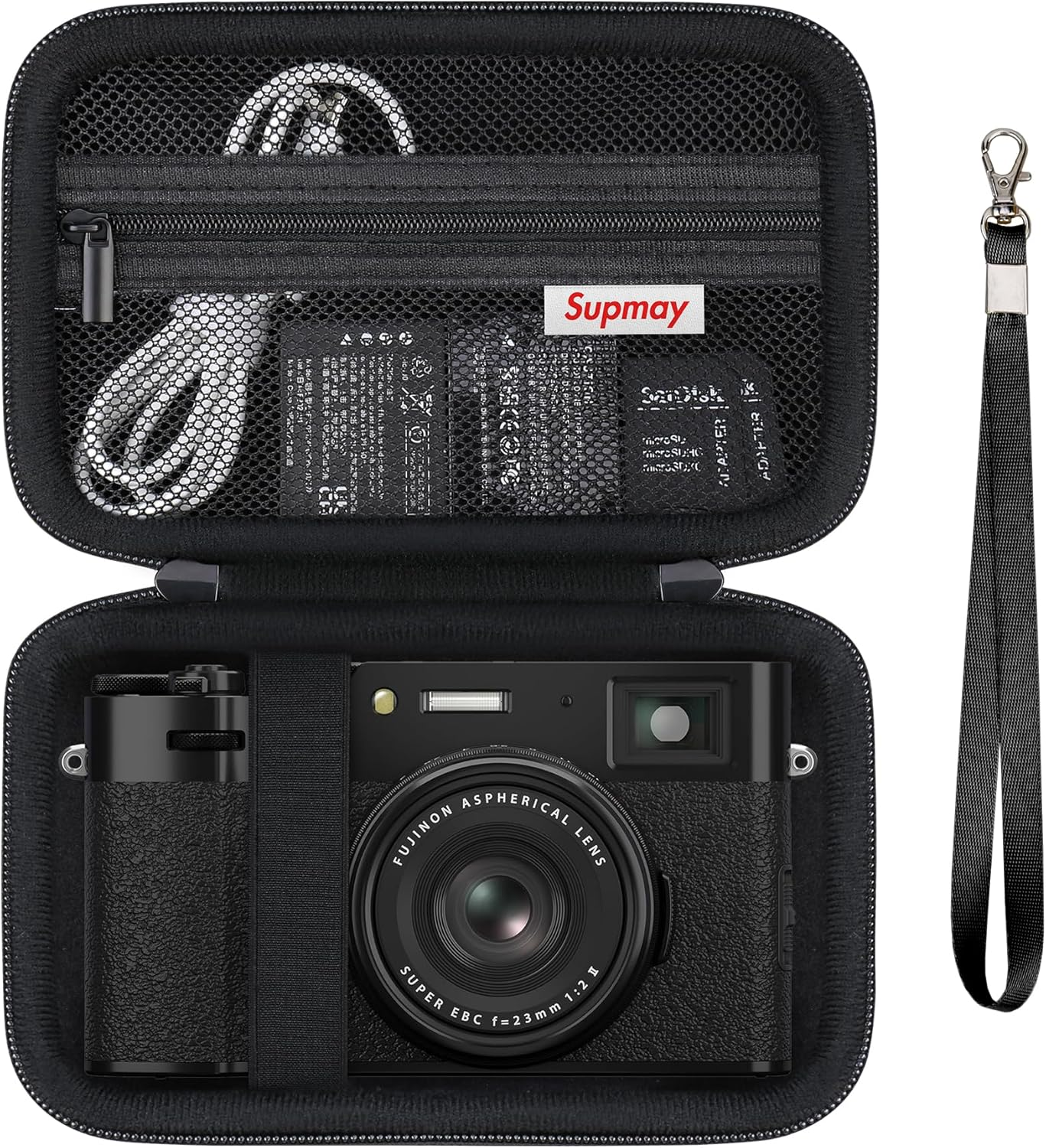 Supmay Hard Travel Case for Fujifilm X-E5 / X100VI / X100V Digital Camera, Digital Camera Storage Case with Mesh Pocket for Batteries, SD Card, USB Cable, Black