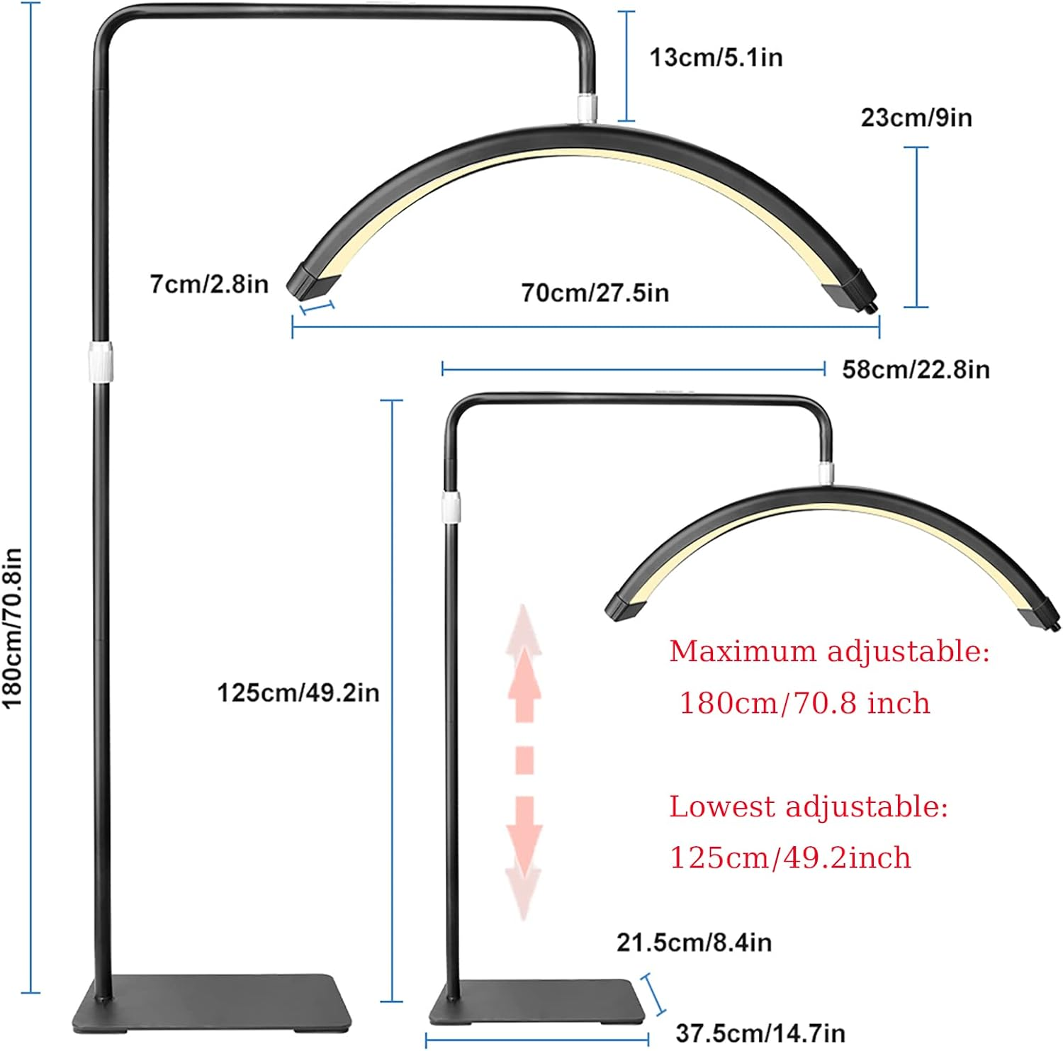 Lash Light Half Ring Light with Phone Holder - LED Floor Lighting for Eyelash Extensions, Beauty, Skincare, Eyelash, Eyebrows - Black image number 5