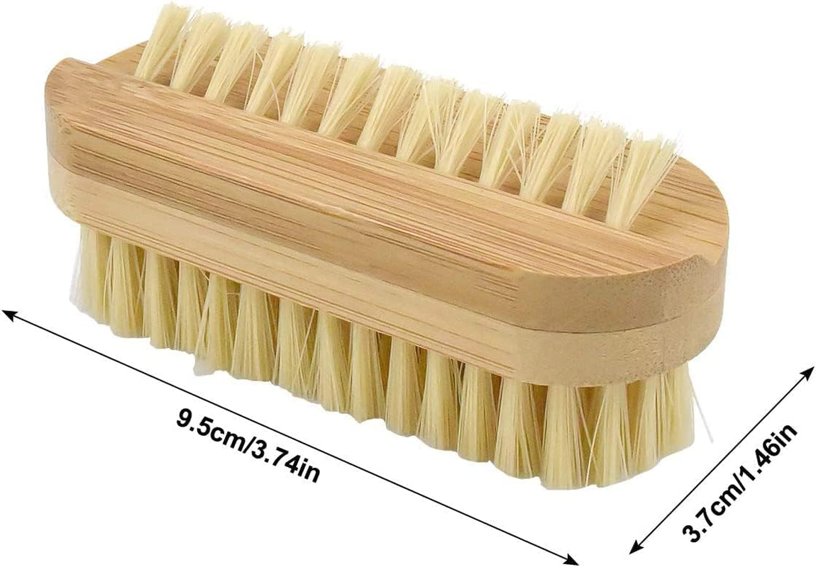 2 Pcs Bamboo Nail Brushes, Two Side Hand Nail Brush with Tampico Fiber Bristle, Small Finger Nail Brush for Toes Nails Fingertips Hands Home Salon Use image number 1