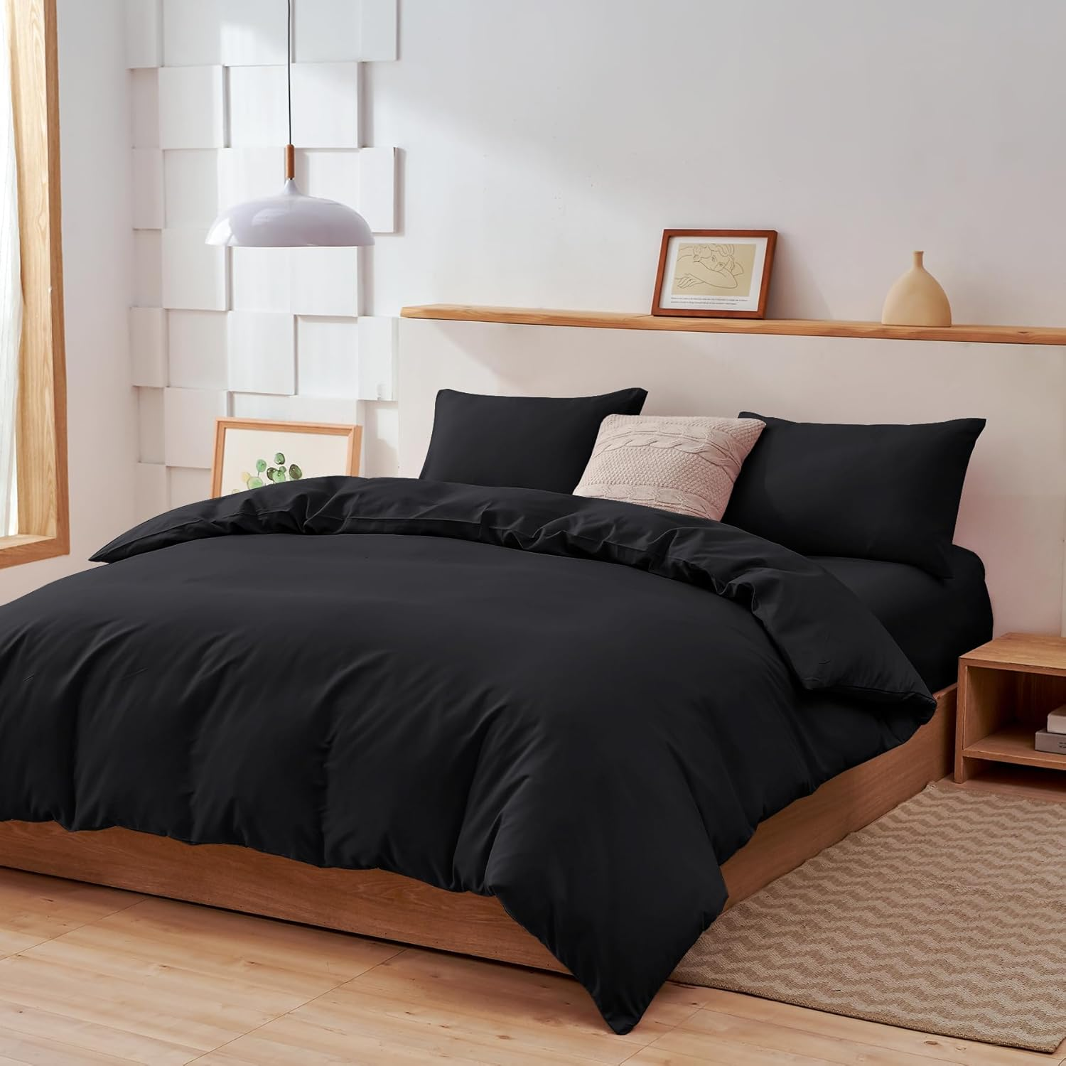 AYO Futon Cover, 4-Piece Set, Semi-Double Sheet, Western and Japanese Style, Bedding Cover Set, Duvet Cover, Fitted Sheet, Pillowcase, for Bed, Futon, Washable and Quick Drying Type, Peach Skin image number 5