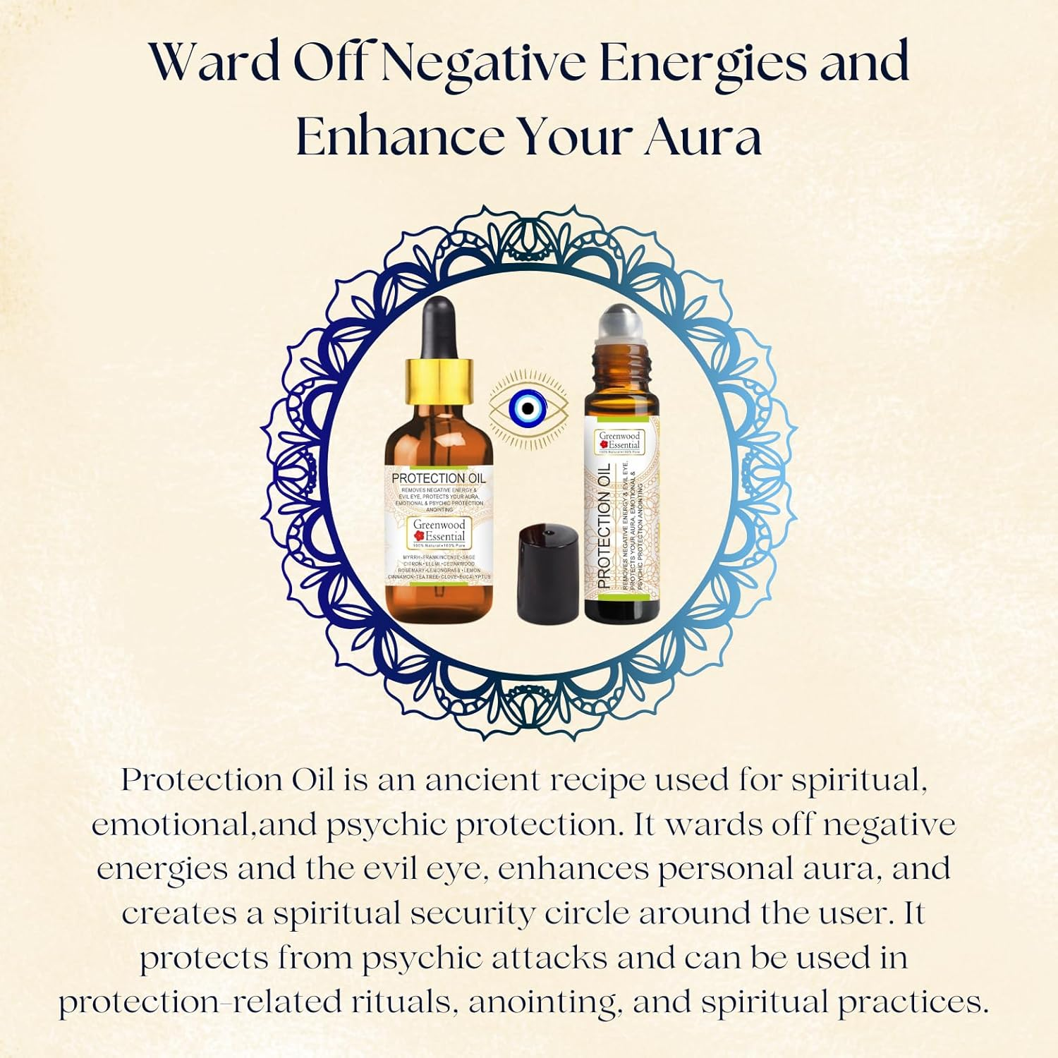Greenwood Essential Protection Oil - Essential Oil Blend to Ward off Negative Energies & Evil Eye with 10Ml & 5Ml