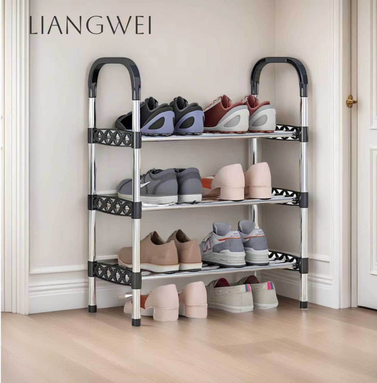 LIANGWEI 3 Tier Small Shoe Rack,Shoe Rack Storage Organizer,Shoe Storage,Narrow Shoe Rack,Suitable for Closet Entryway Hallway Bedroom Dormitory Rental House Balcony Space-Saving (Quick Assembly) image number 2
