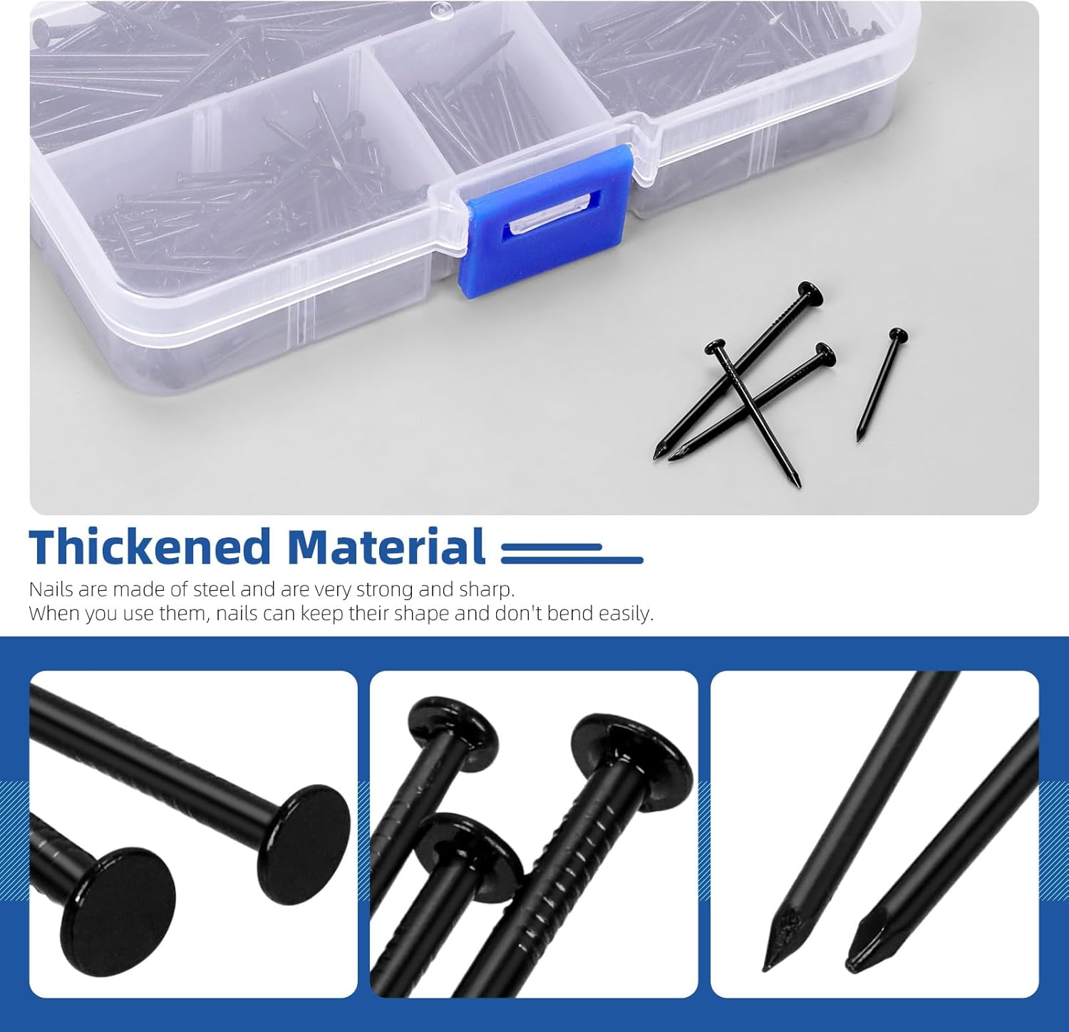 Glarks 500Pcs 20/25/30/38Mm Length Nail Assortment Kit, Black Hanging Nails, Finishing Nails, Wall Nails, Wood Nails, Common Nails, Hardware Nails for Picture Wall Hanging - Black Golden Silver image number 6