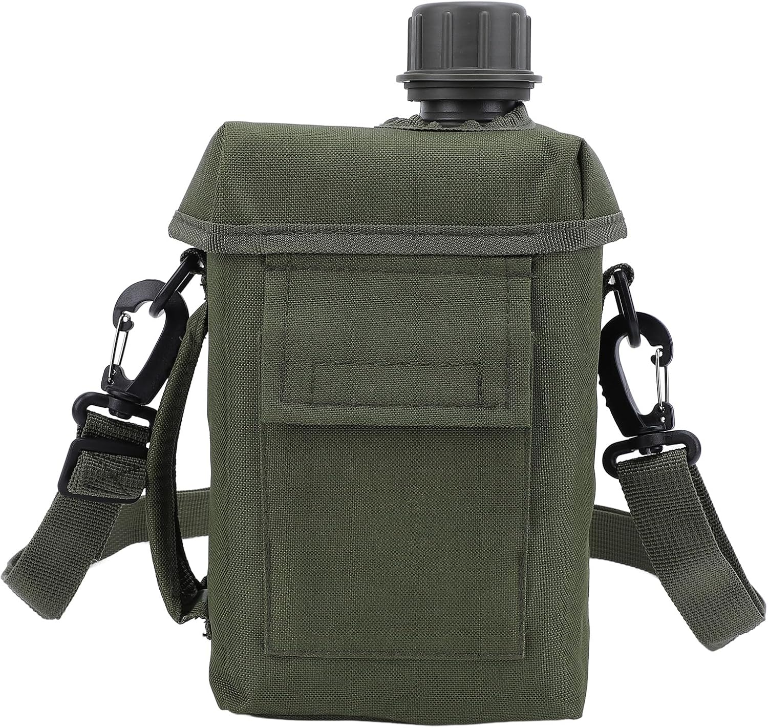Bewinner Outdoor Water Bottle - 2L Portable Water Canteen with Waist Bag, Multi Fuctional PVC Flat Camping Water Bottle for Military Surplus or Bushcraft Gear (OD Green)