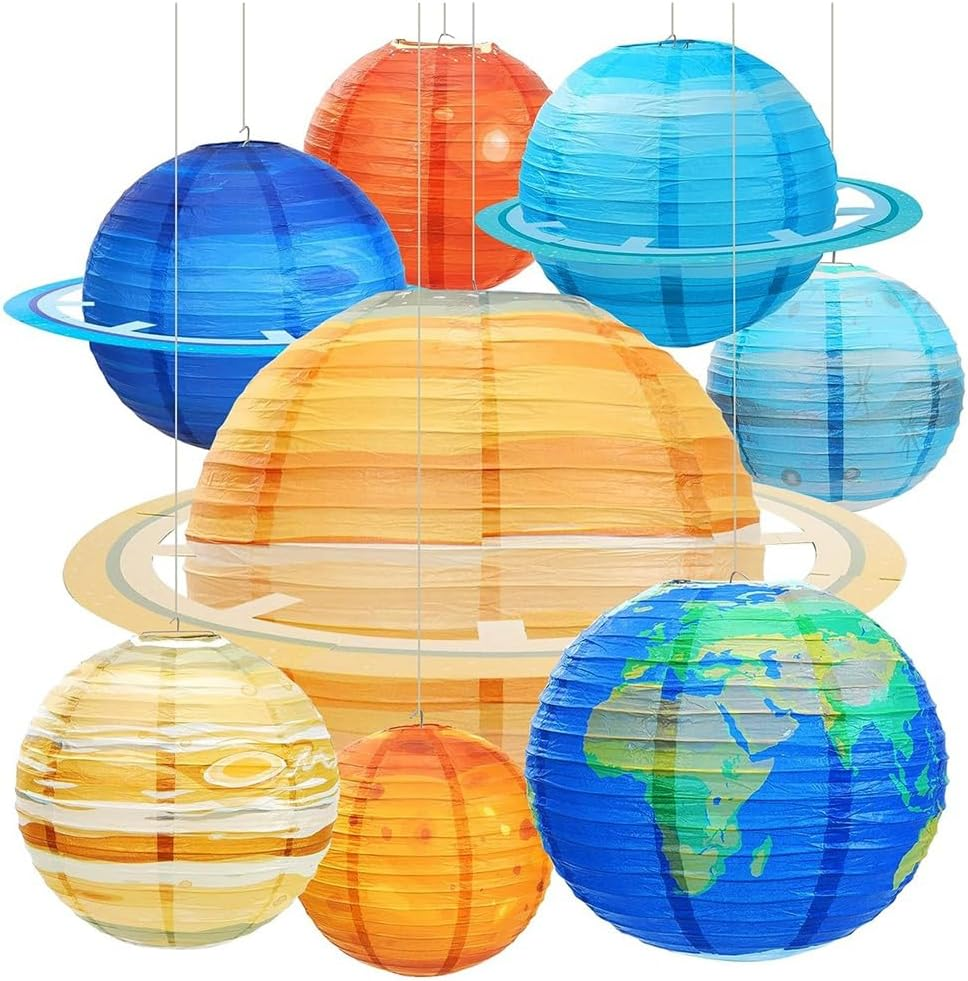 8Pcs Space Paper Lanterns Multi-Color Solar System Planets Lanterns 12Inch Outer Space Themed Supplies Easy to Use Multicolor image number 6