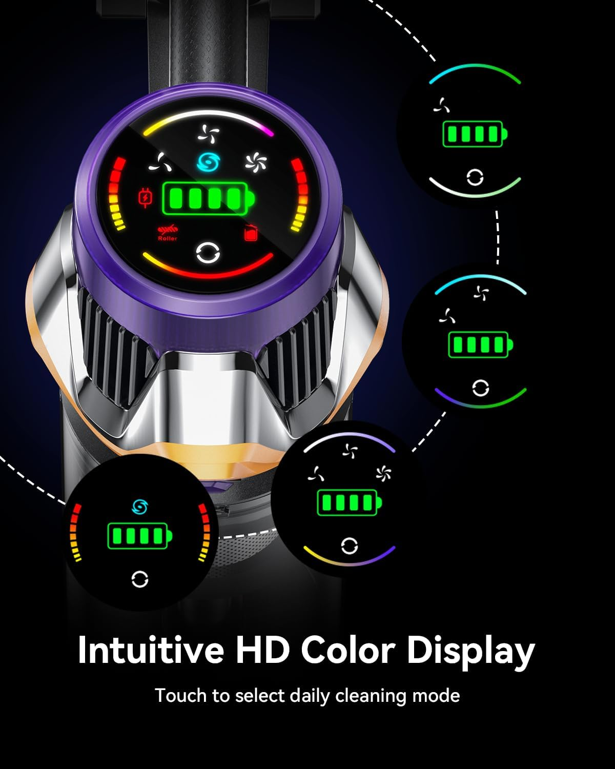 Cordless Vacuum Cleaner, Upgraded 50KPA 600W 70Mins Stick Vacuum with Hurricane Mode, Self-Standing, Touch Screen, 1.8L Dust Cup, Anti-Tangle Wireless Vacumm, Vacuum Cleaners for Home/Pet Hair/Carpets image number 4