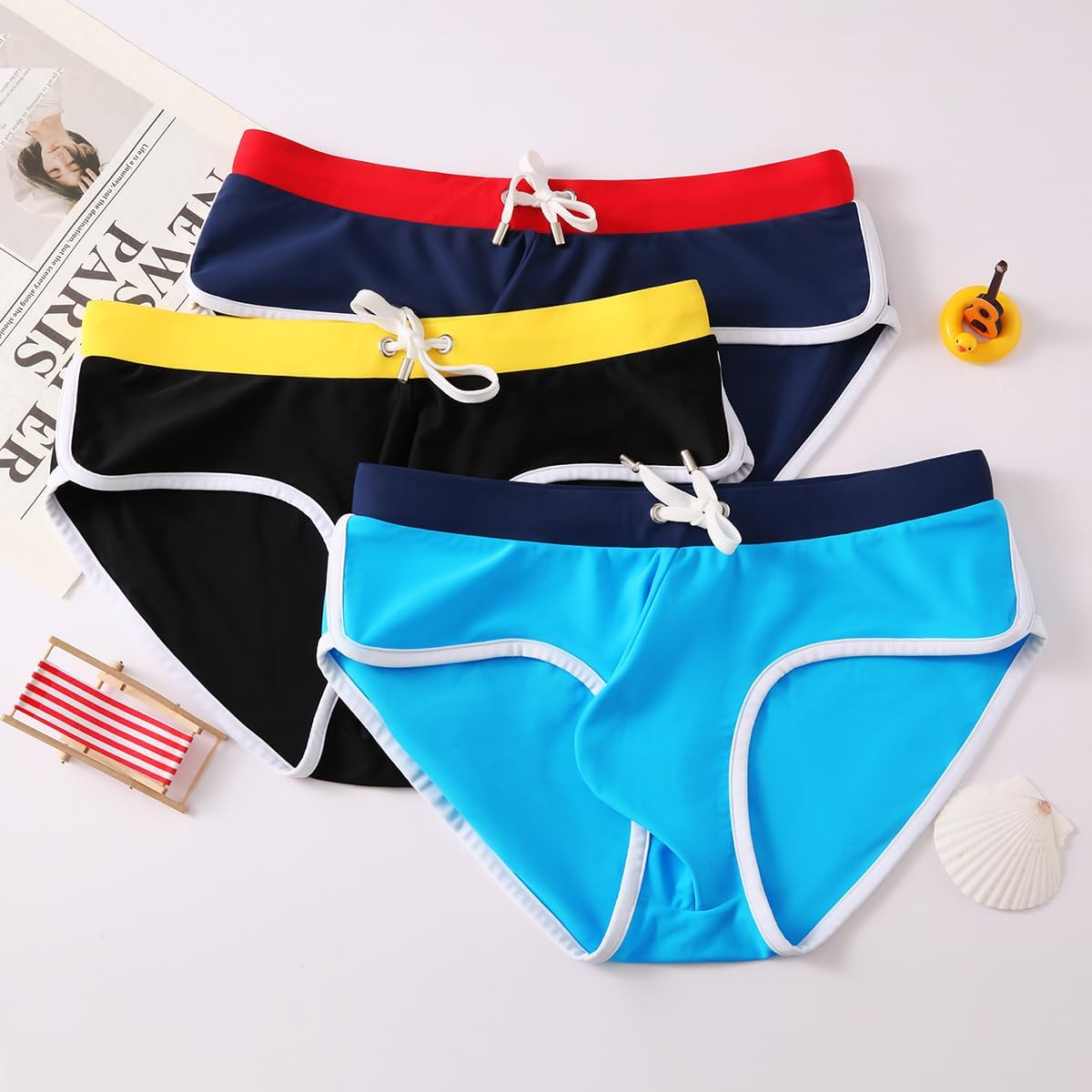 Casey Kevin Men'S Swim Briefs Sexy Bikini Contrast Color Swimsuit Low Waist Swimming Briefs with Drawstring MK4039 1Pcs image number 1