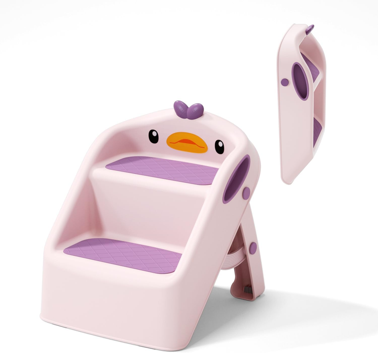Toddler Step Stool for Bathroom Sink Foldable, Pink, Two Step Stool for Kids Potty Toilet, Cute & Lightweight & Folding Gift to Give Steping Stool for Todders 1-3, 11" 2 Steps & 4" Child Back Support image number 6